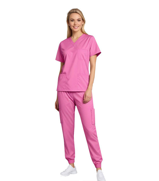 Stretch Women's Jogger Scrub Set - 9 Pockets, Half Sleeves (3-Pocket Top & 6-Pocket Jogger Pant)