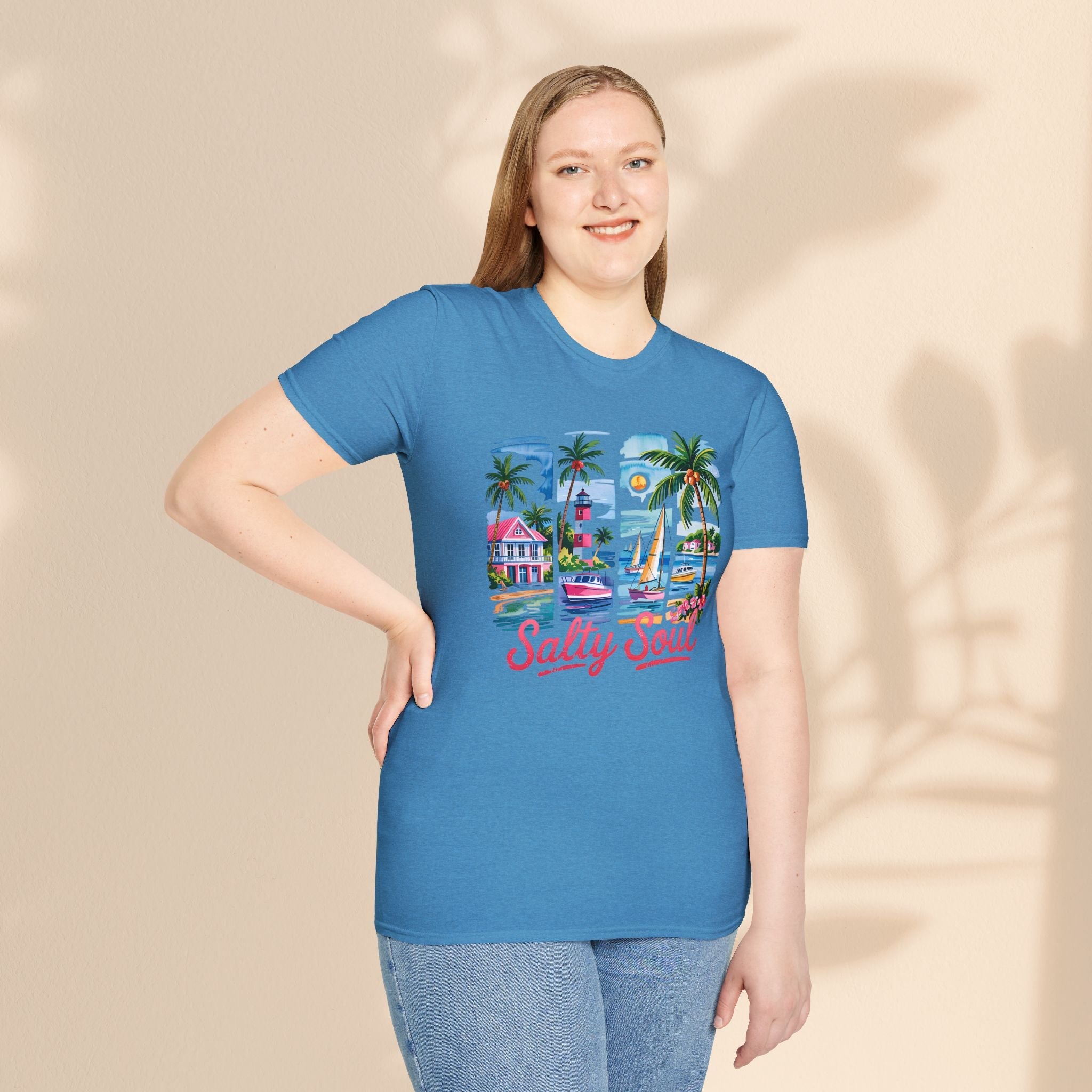 Brush Stroke Salty Soul Unisex Softstyle T-Shirt - Tropical Vibe Tee for Beach Lovers