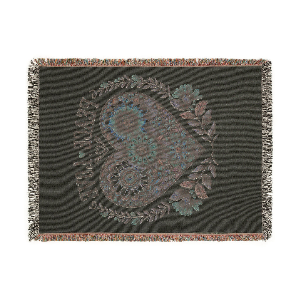 Peace, Love & Heart Woven Blanket –Meaningful Home Décor & Thoughtful Gift
