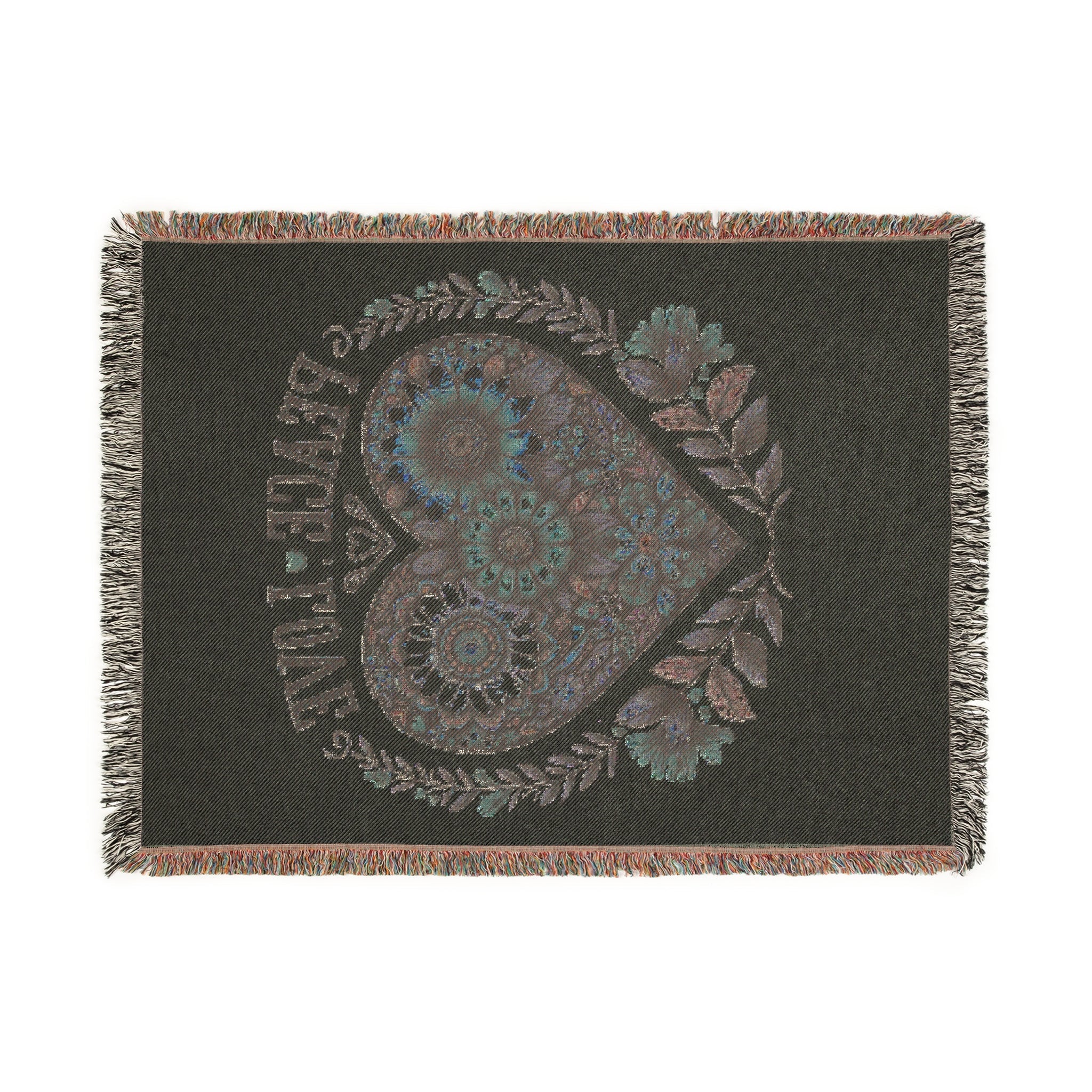 Peace, Love & Heart Woven Blanket –Meaningful Home Décor & Thoughtful Gift