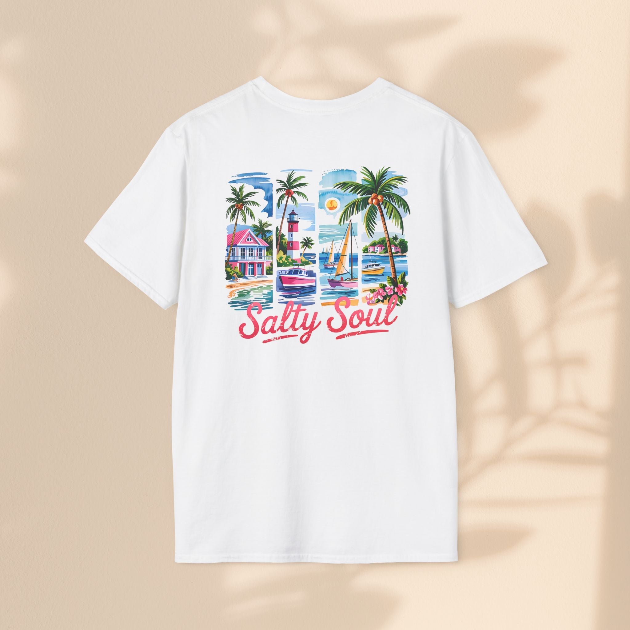 Brush Stroke Salty Soul Unisex Softstyle T-Shirt - Tropical Vibe Tee for Beach Lovers