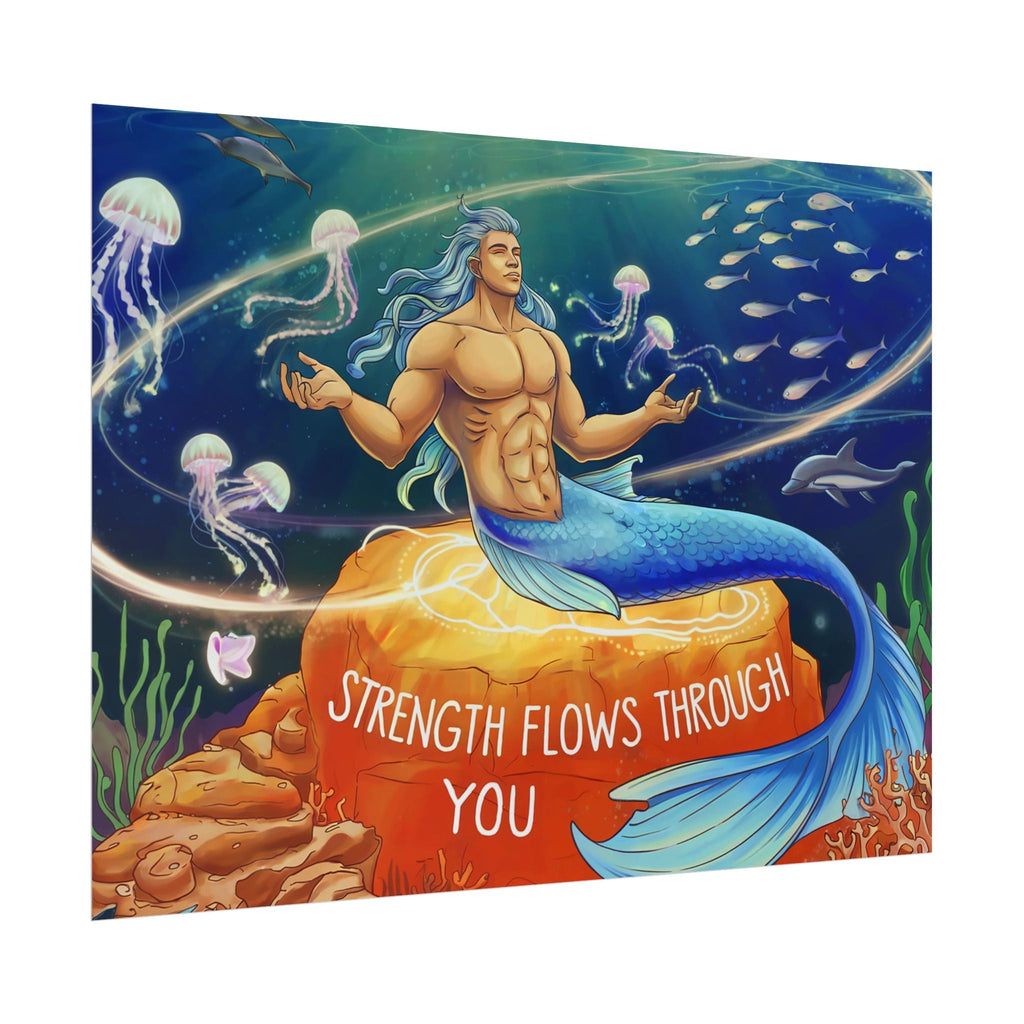 Inspirational Merman Rolled Poster - 'Strength Flows Through You' Artwork for Ocean Lovers