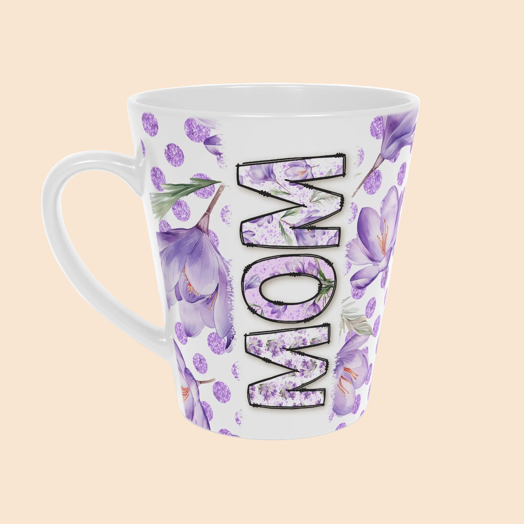 Floral Mom Latte Mug - 12oz Purple Polka Dot Coffee Cup
