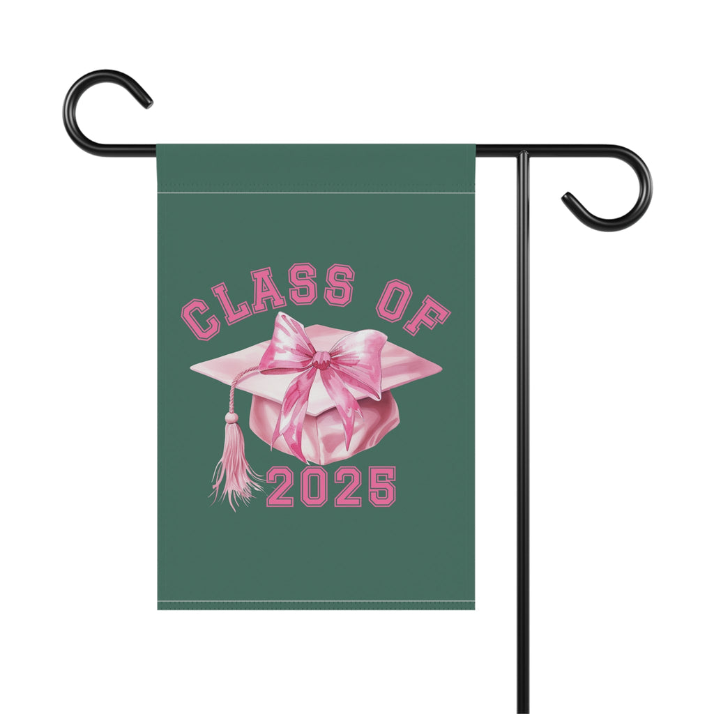 Graduation Garden Banner with Pink Cap & Bow - Class of 2025