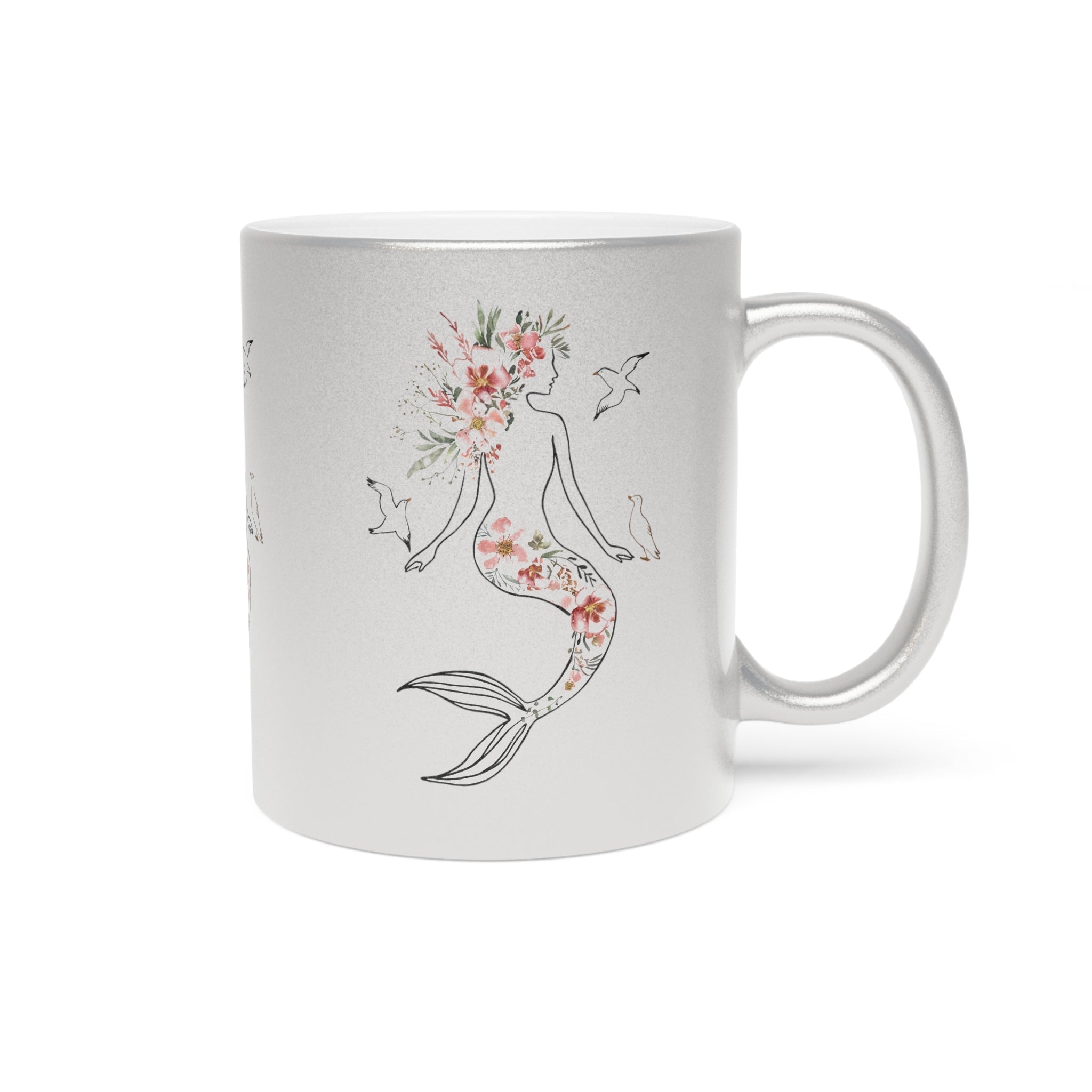 Mermaid Silhouette Metallic Mug – Silver or Gold Gift