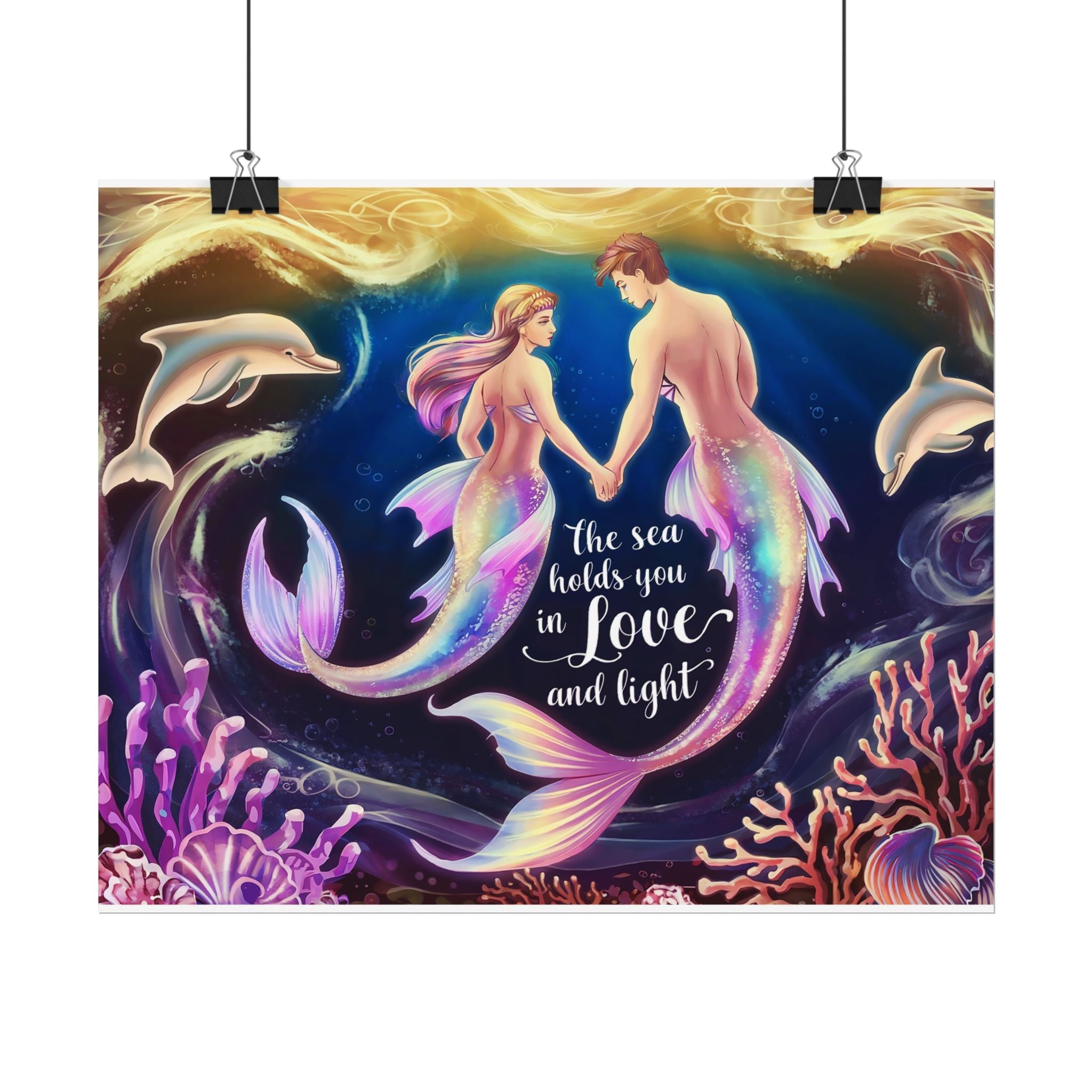 Mermaid Lovers Rolled Poster - Sea Holds You in Love and Light