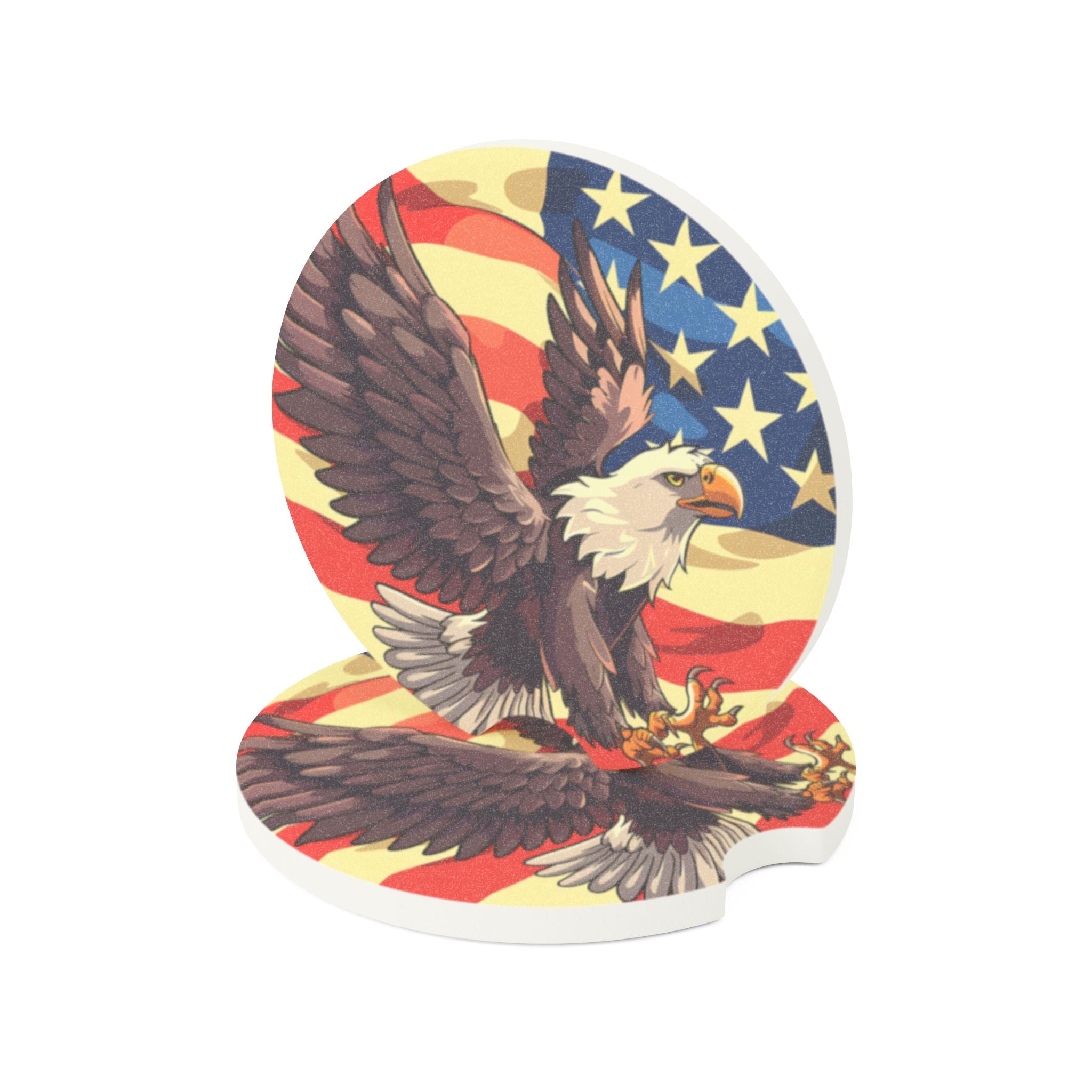 Patriotic Eagle Soapstone Car Coaster - USA Flag Design