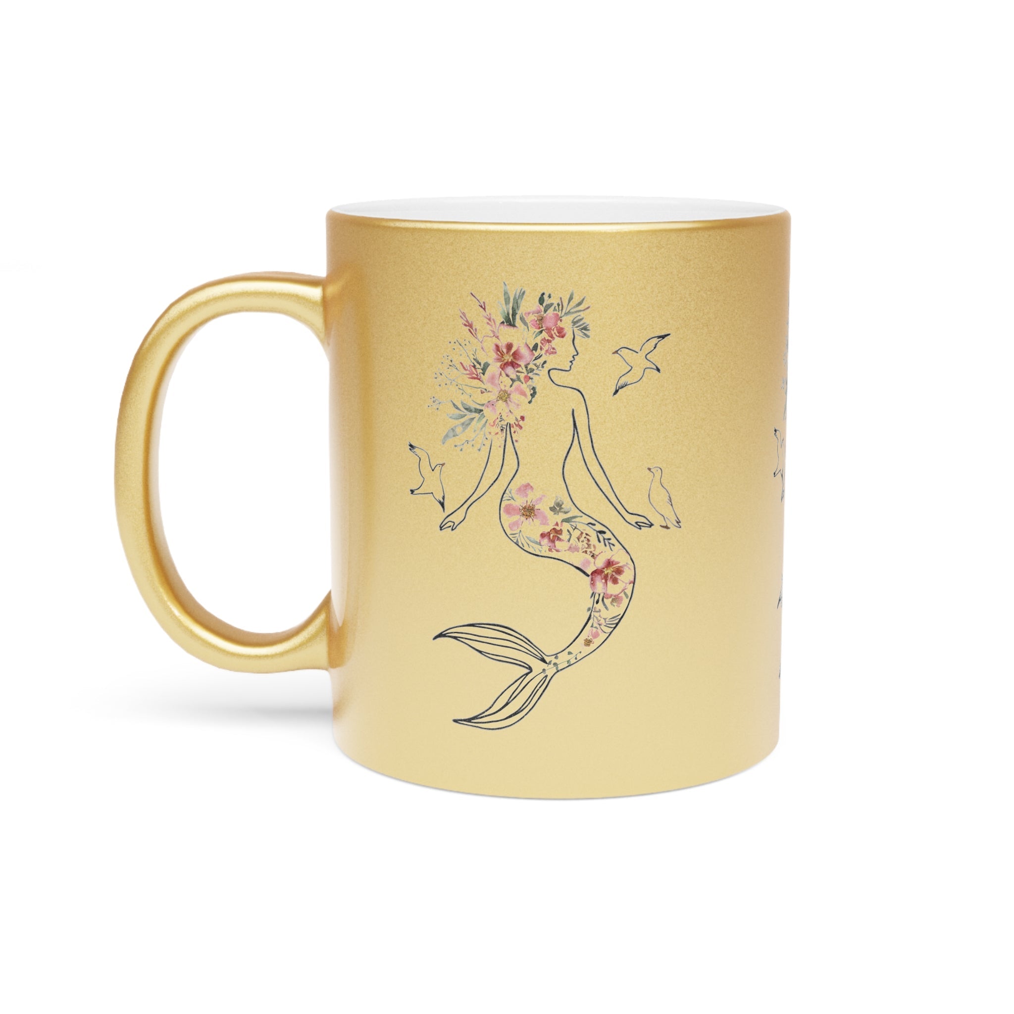 Mermaid Silhouette Metallic Mug – Silver or Gold Gift