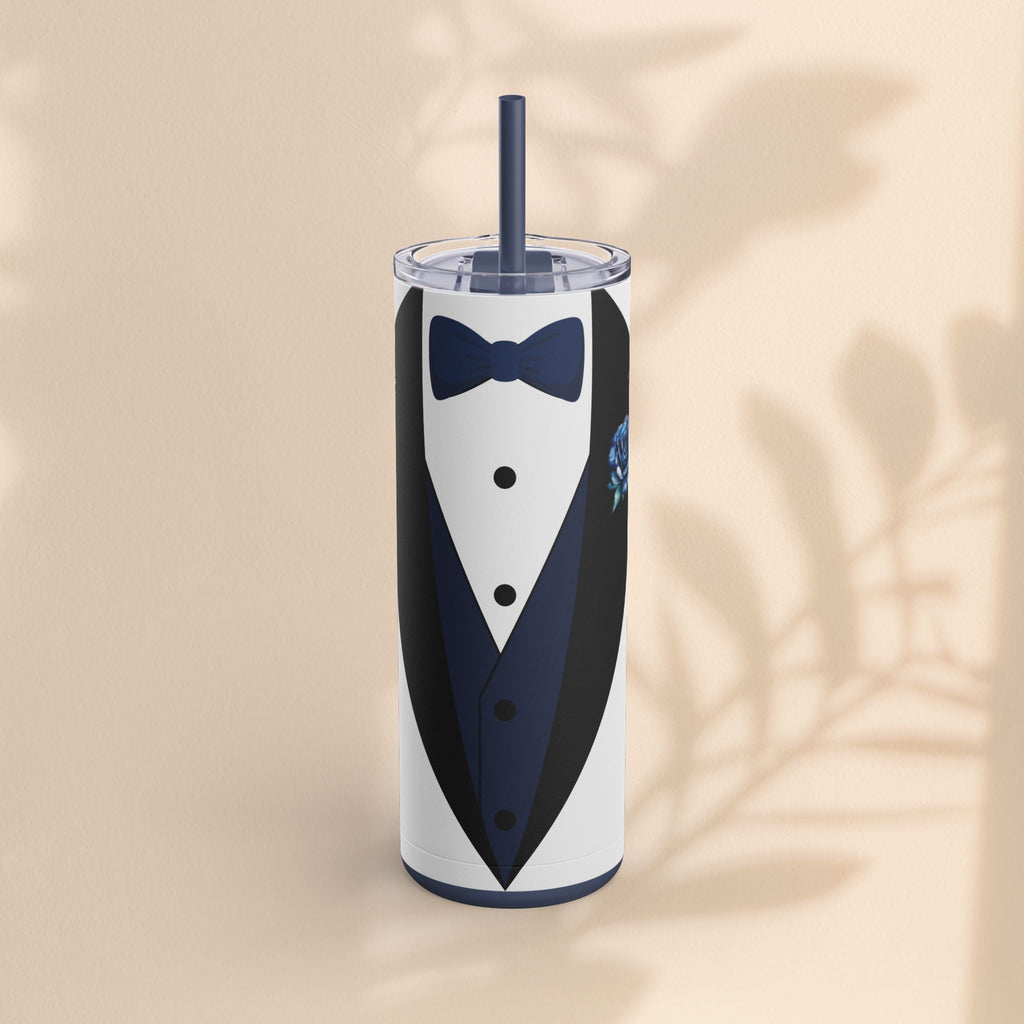 Groom Tuxedo Tumbler, Stylish Groom Tumbler for Weddings, Bachelor Parties, and Gifts, 20oz Matte Skinny Cup, Wedding Party Favor