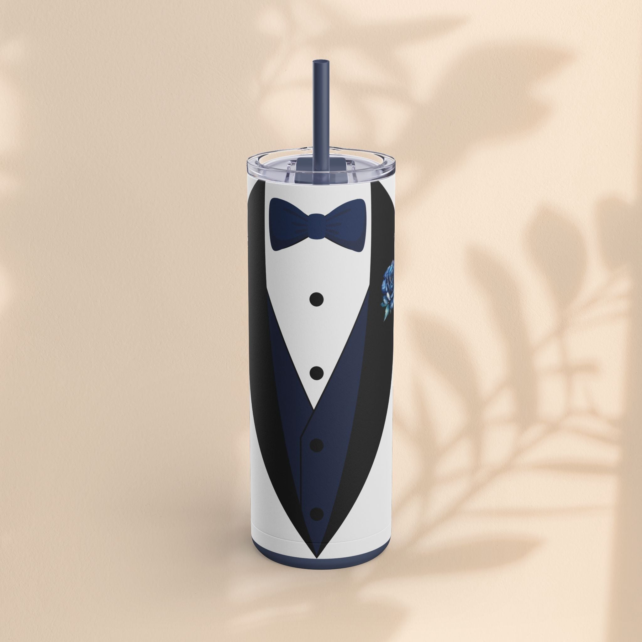 Groom Tuxedo Tumbler, Stylish Groom Tumbler for Weddings, Bachelor Parties, and Gifts, 20oz Matte Skinny Cup, Wedding Party Favor