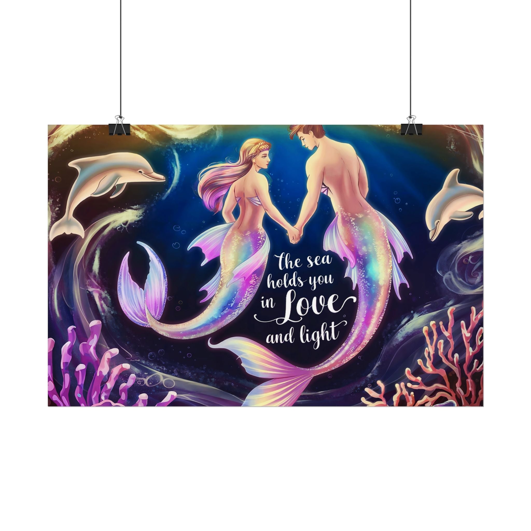 Mermaid Lovers Rolled Poster - Sea Holds You in Love and Light
