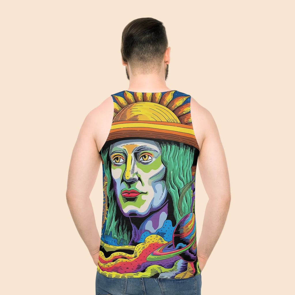 Cosmic Vibes Unisex Tank Top - Retro Space Design