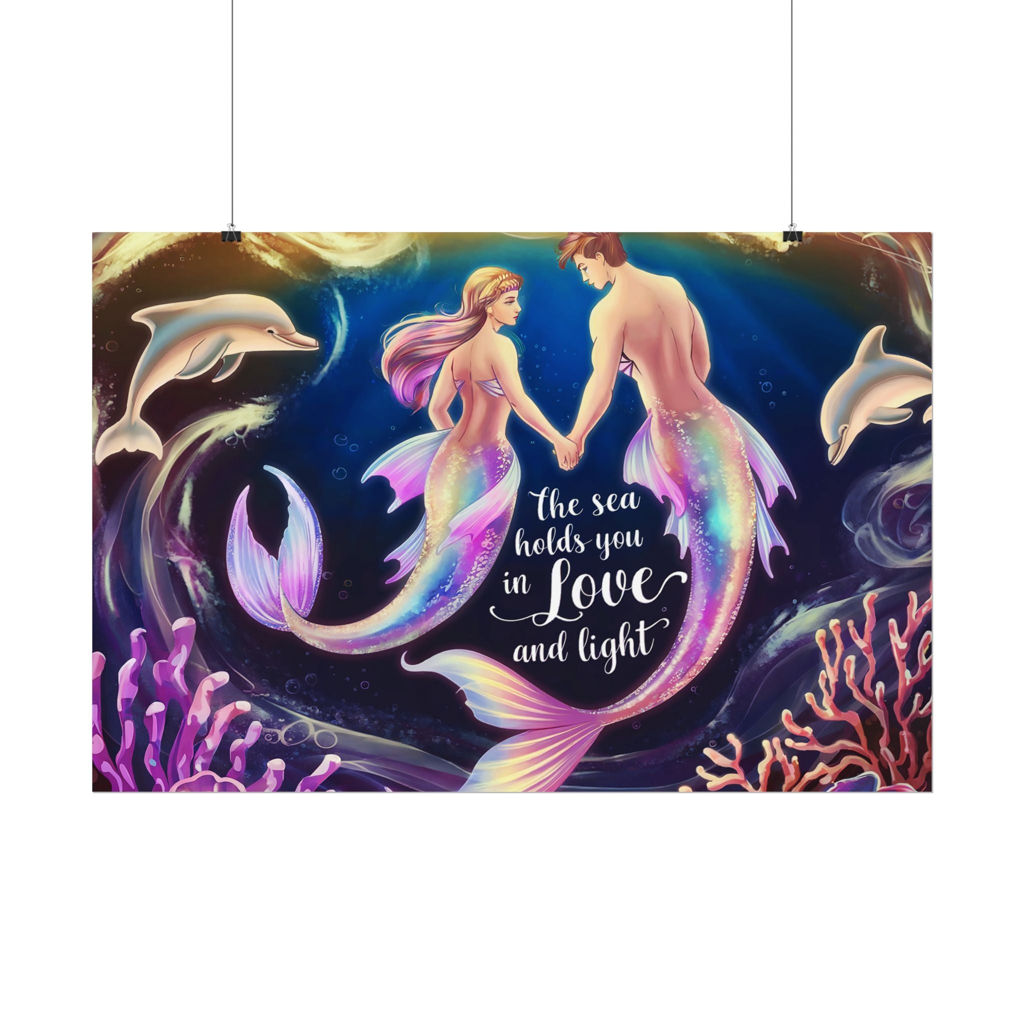 Mermaid Lovers Rolled Poster - Sea Holds You in Love and Light