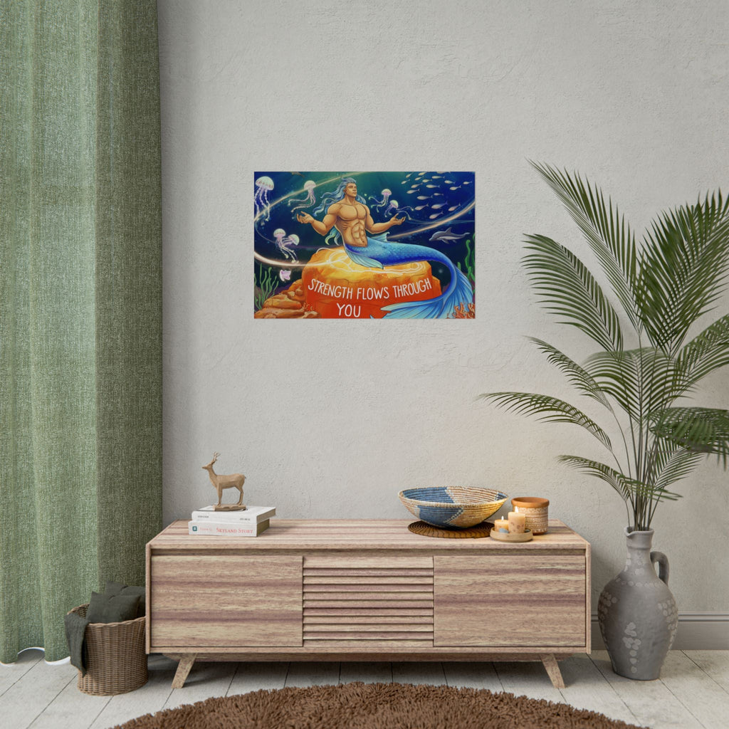 Inspirational Merman Rolled Poster - 'Strength Flows Through You' Artwork for Ocean Lovers