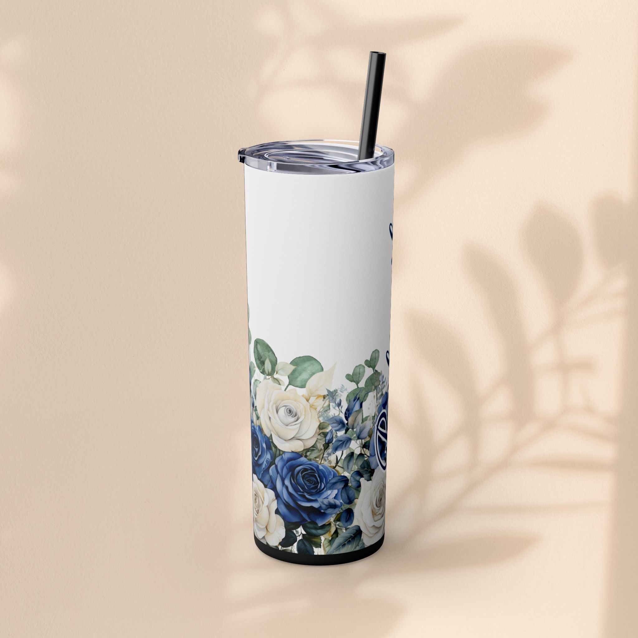 Bridesmaid Skinny Tumbler, 20oz Rose Floral Tumbler, Wedding Gift, Bridal Party, Customizable, Floral Tumbler