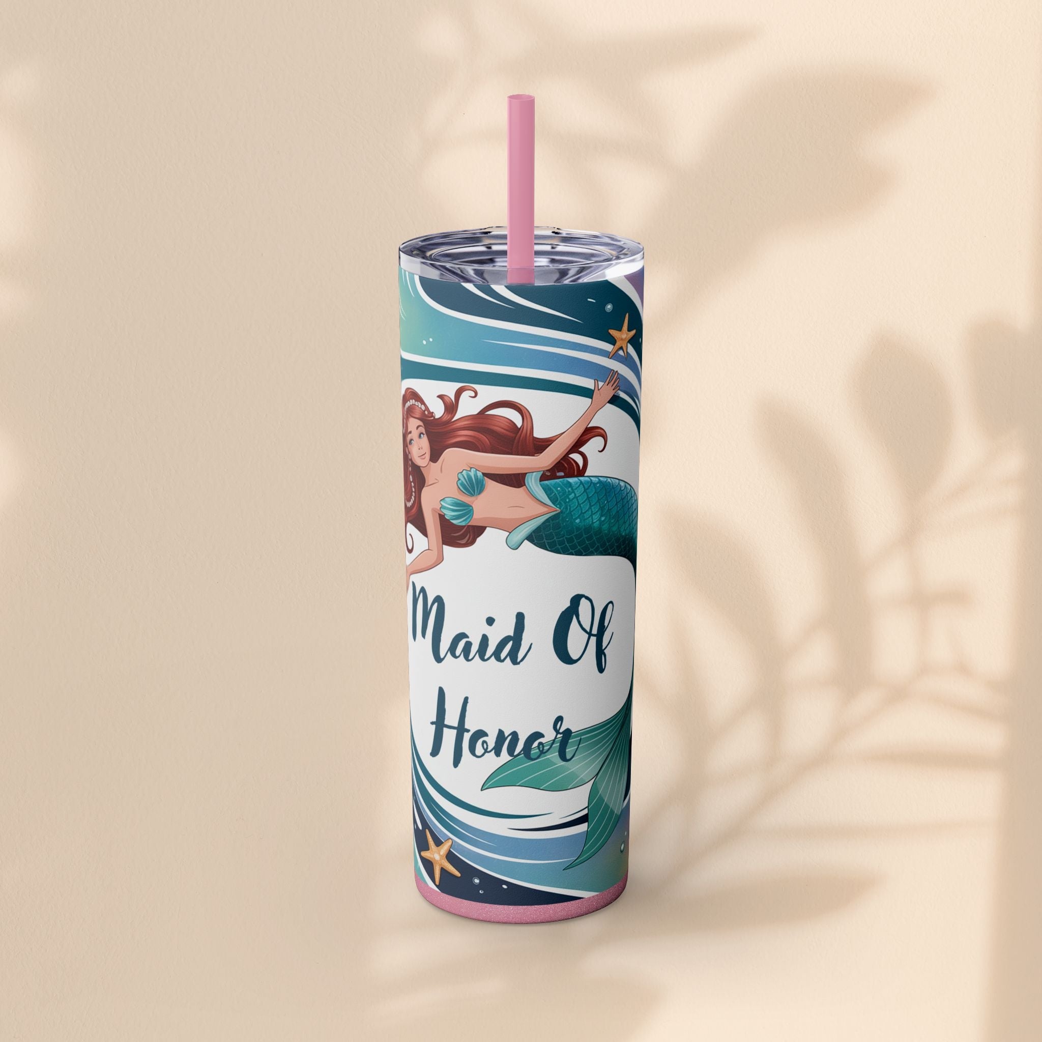 Mermaid Maid of Honor Tumbler, Personalized Gift, Bridal Party Favor, Wedding, Beach Themed Drinkware, 20oz Skinny Cup