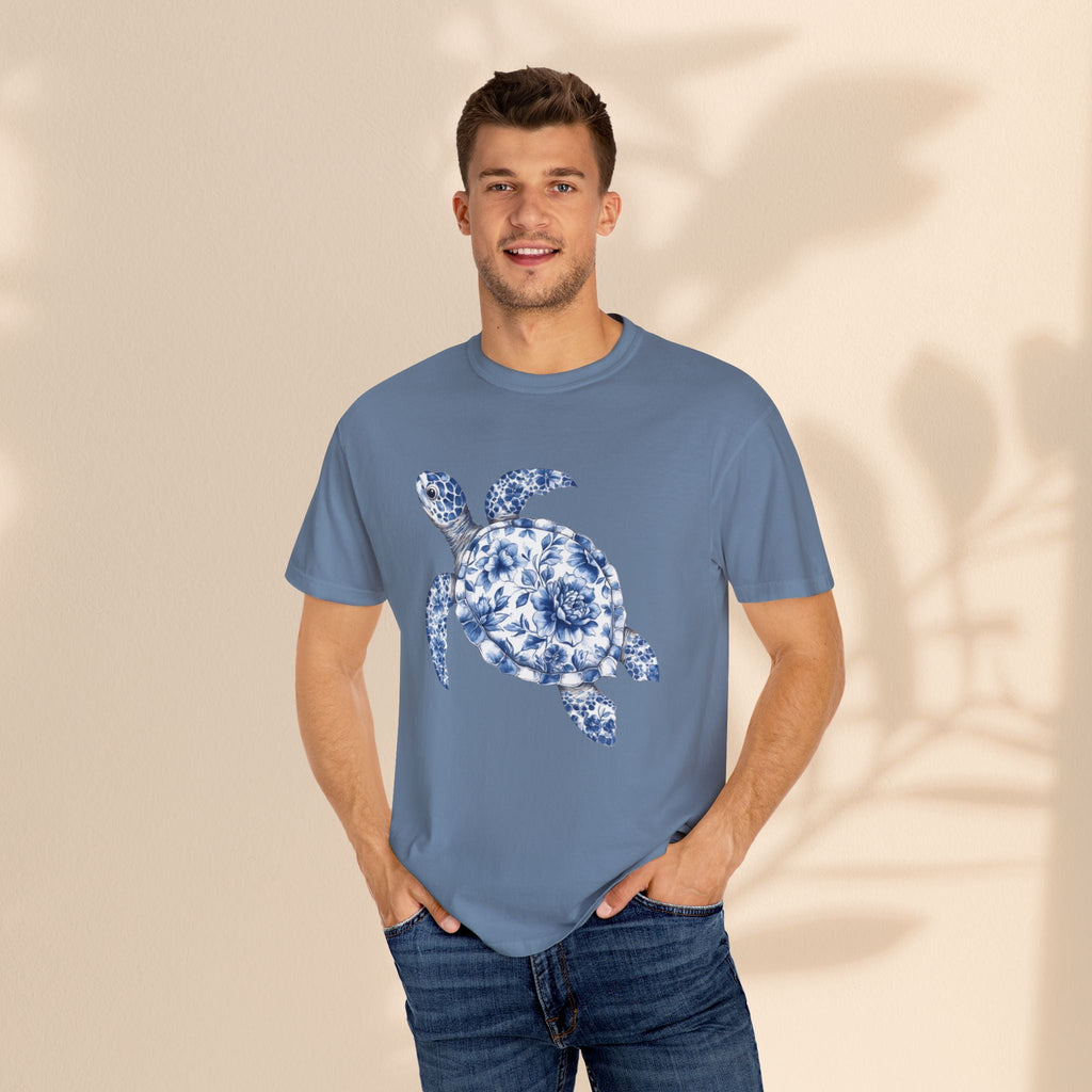 Blue Toile Turtle Unisex T-Shirt - Eco-Friendly Summer Style