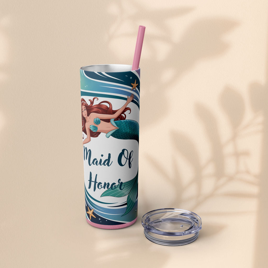 Mermaid Maid of Honor Tumbler, Personalized Gift, Bridal Party Favor, Wedding, Beach Themed Drinkware, 20oz Skinny Cup