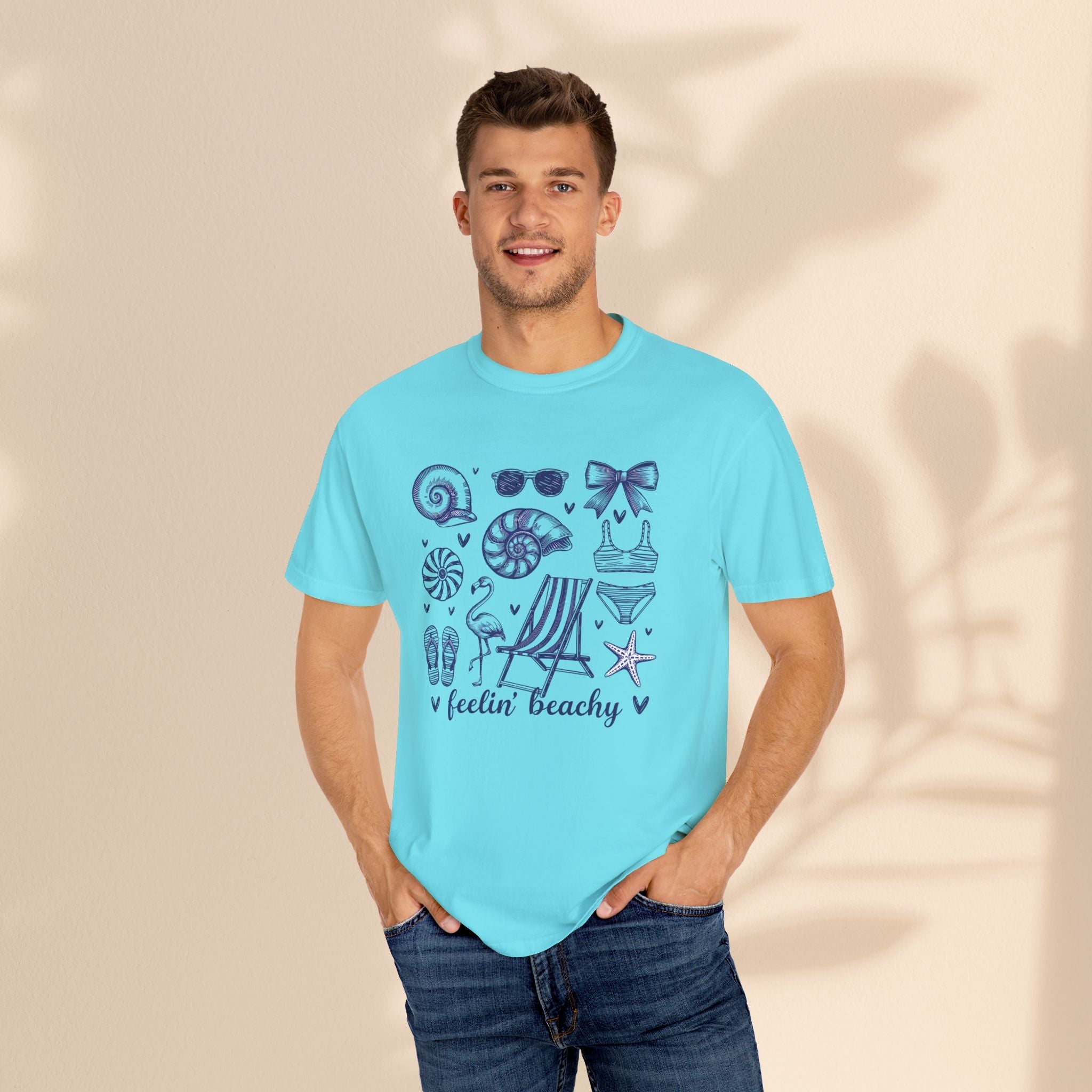 Beach Vibes Unisex Garment-Dyed T-shirt - ‘Feelin' Beachy’ Design