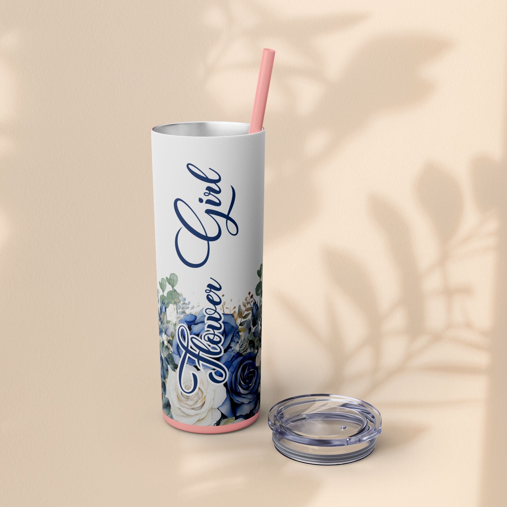Flower Girl Skinny Tumbler with Straw, 20oz – Perfect Bridal Party Gift, Wedding Favor, Floral Drinkware, Summer Hydration