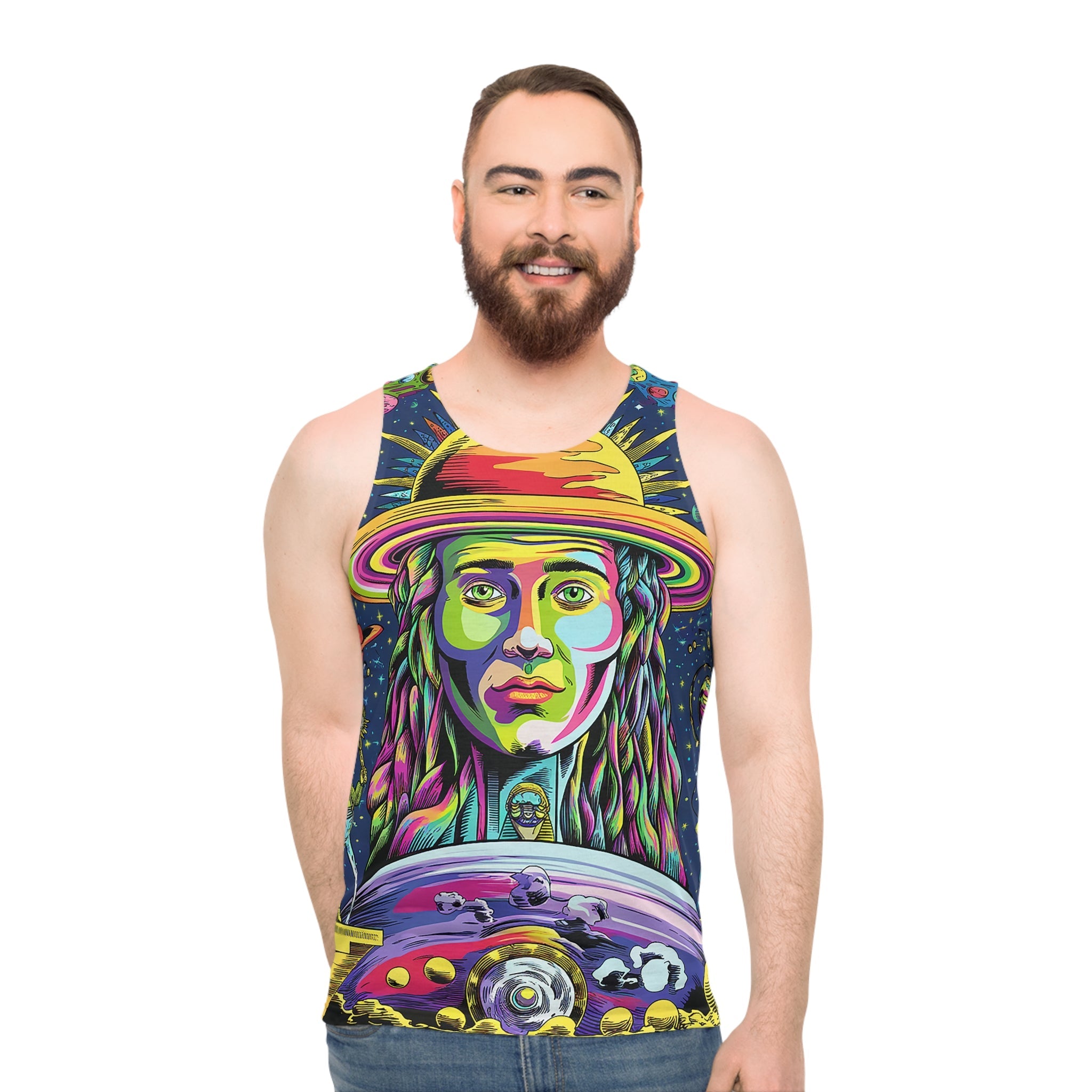 Cosmic Journey Unisex Tank Top - Vibrant Galaxy Graphic Tee