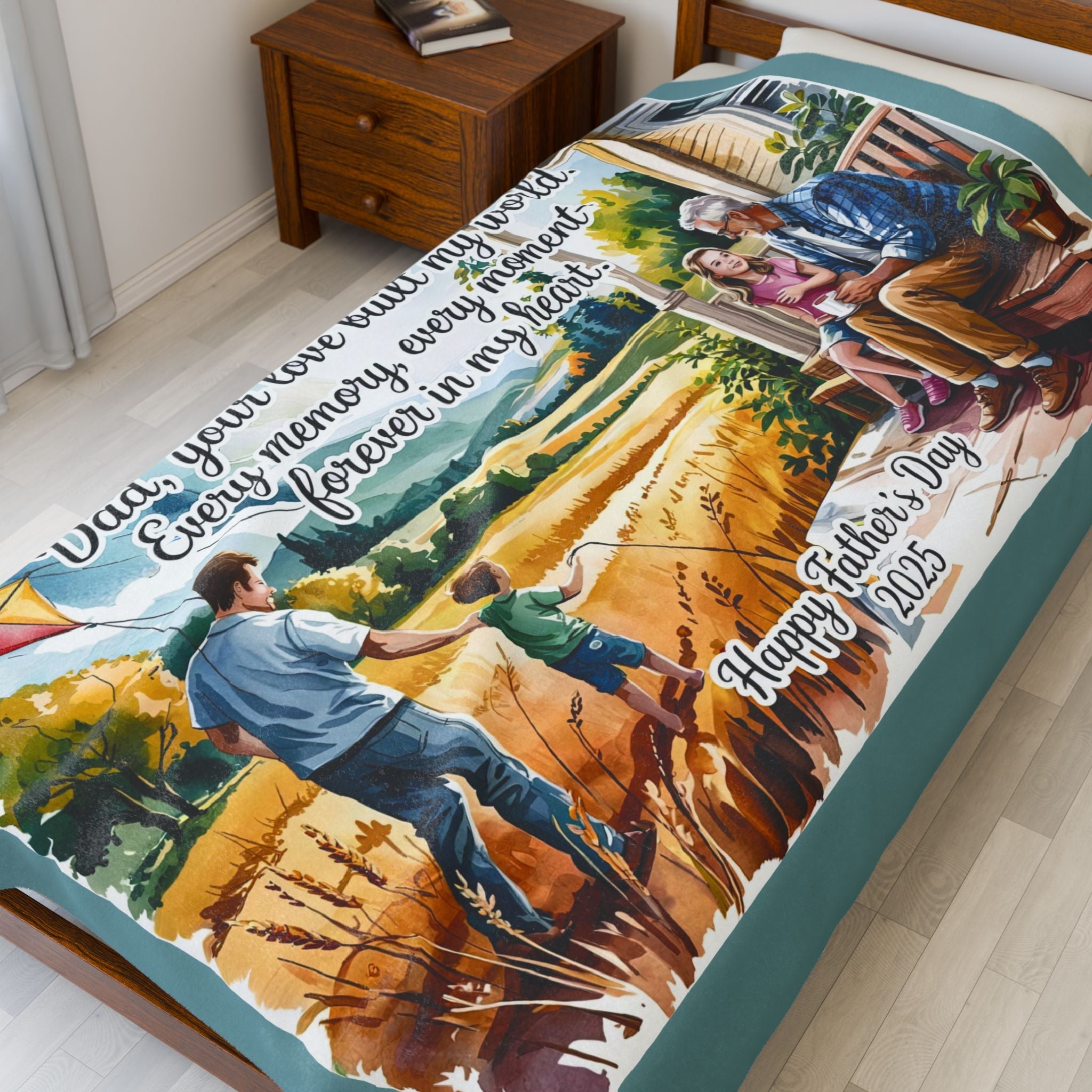 Father's Day Velveteen Blanket - Every Moment is Forever in My Heart