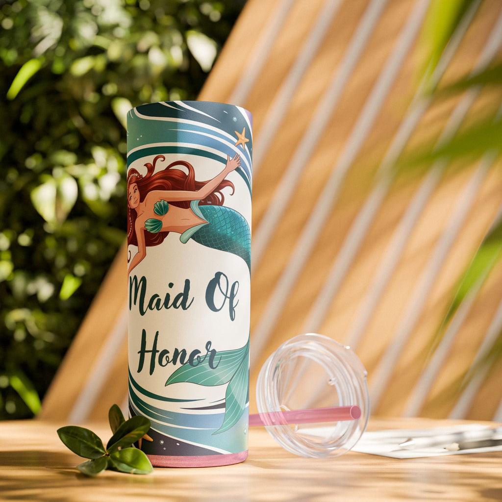 Mermaid Maid of Honor Tumbler, Personalized Gift, Bridal Party Favor, Wedding, Beach Themed Drinkware, 20oz Skinny Cup