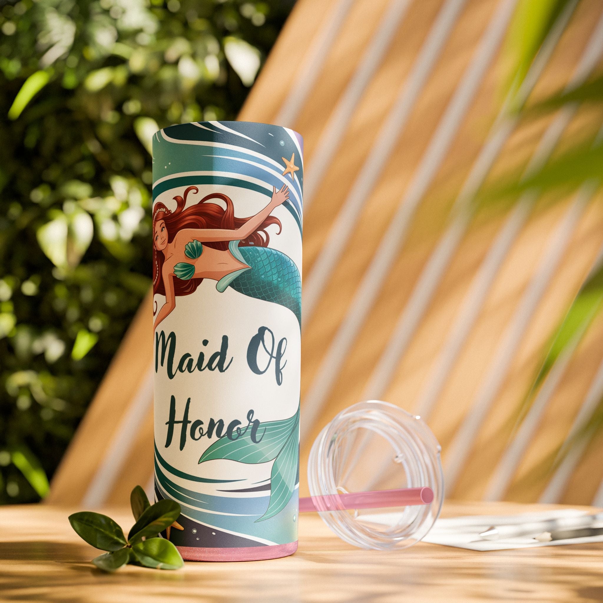 Mermaid Maid of Honor Tumbler, Personalized Gift, Bridal Party Favor, Wedding, Beach Themed Drinkware, 20oz Skinny Cup