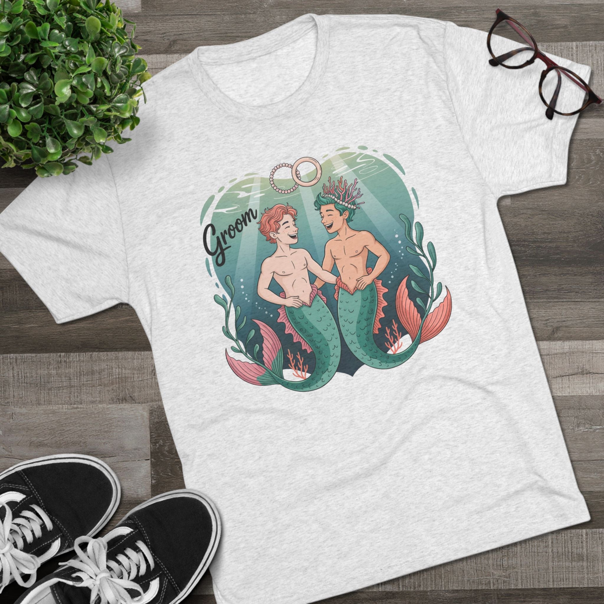 Merman Groom Tee, LGBTQ+ Pride Apparel, Wedding Gift, Unique Couple Shirt