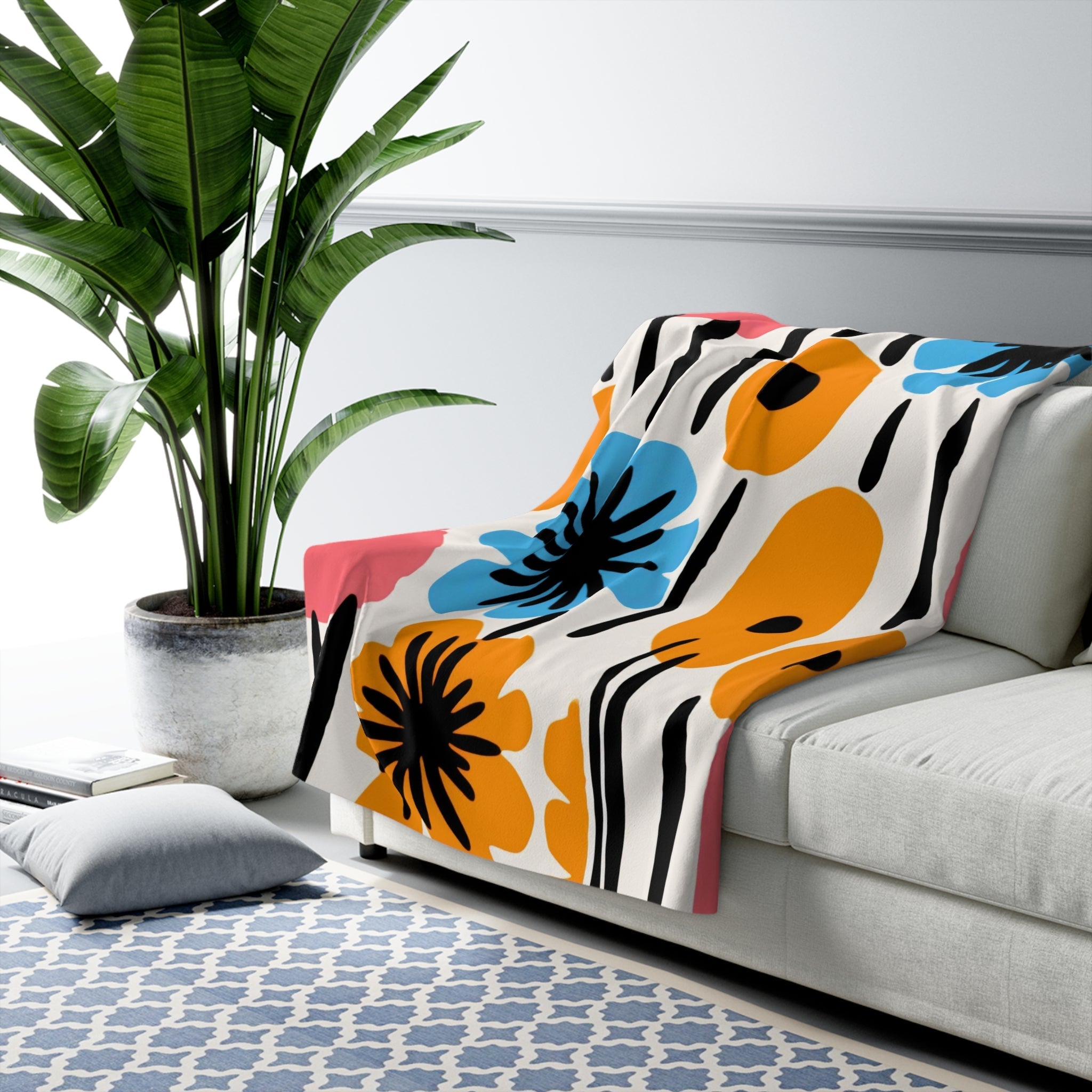 Mod Flowers Sherpa Fleece Blanket – Cozy Floral Plush Throw for Home