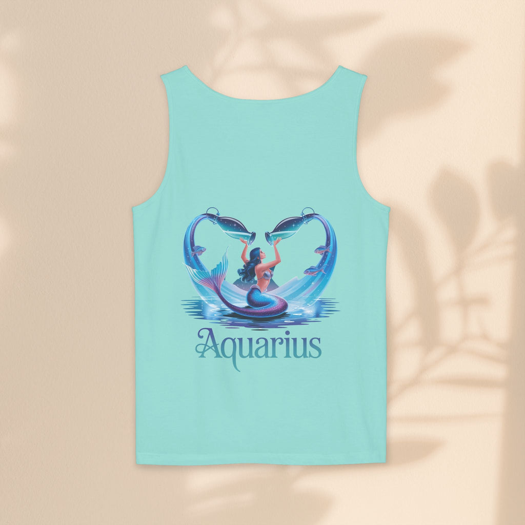 Aquarius Unisex Garment-Dyed Tank Top, Zodiac Apparel, Astrology Gift, Summer Outfit, Festival Wear, Birthday Gift