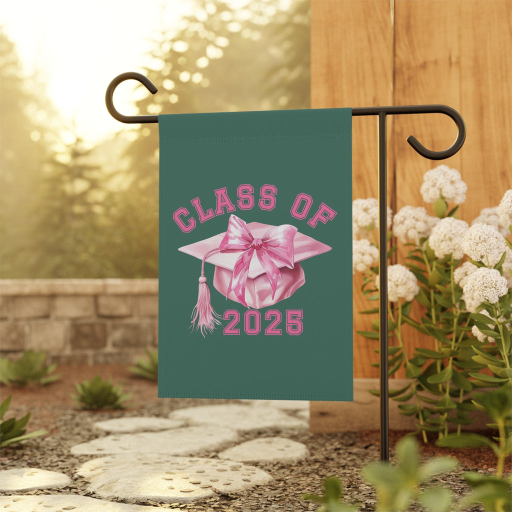 Graduation Garden Banner with Pink Cap & Bow - Class of 2025