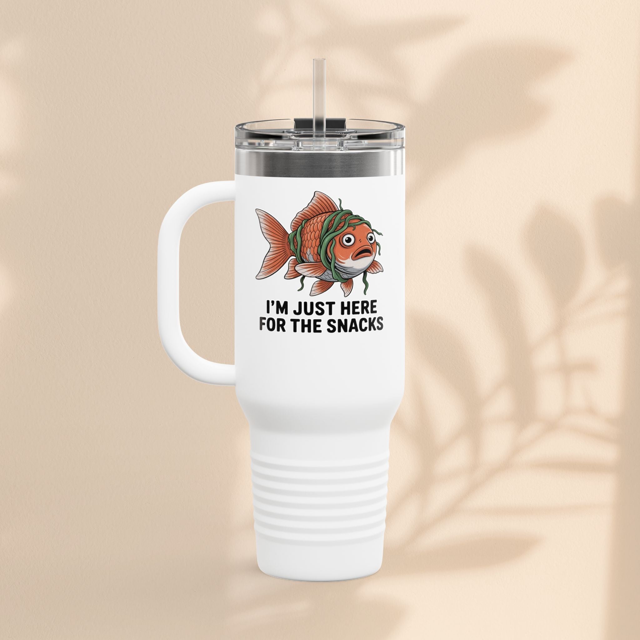 Funny Insulated Travel tumbler - 40oz, Snack Lover Gift, Fish Design Mug, Personalized Gifts for Him