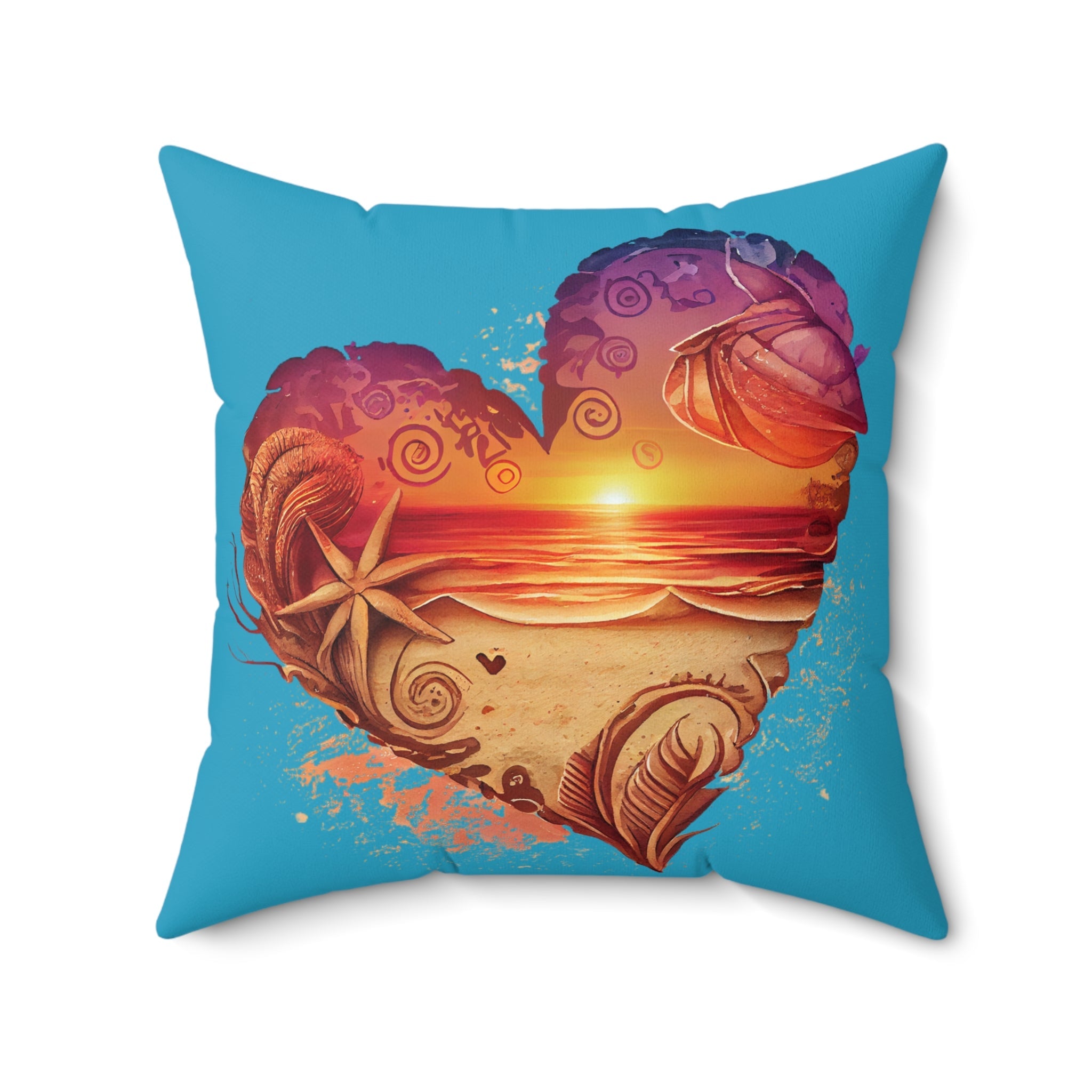 Beach Love Decorative Pillow - Sunset Heart Print