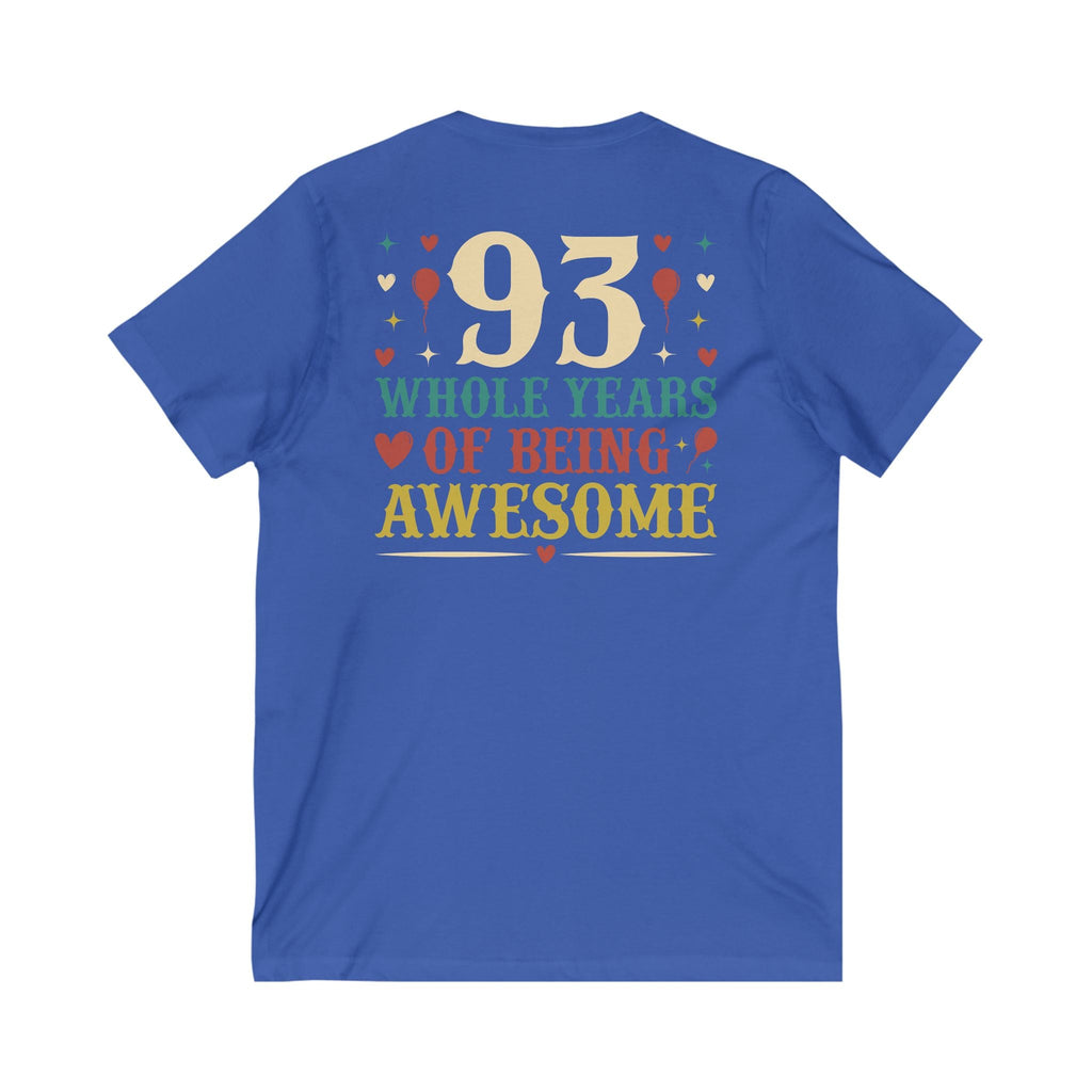 93rd Birthday Celebration Unisex V-Neck Tee, Birthday Gift, Milestone Birthday, Party Apparel, Fun Celebration Shirt