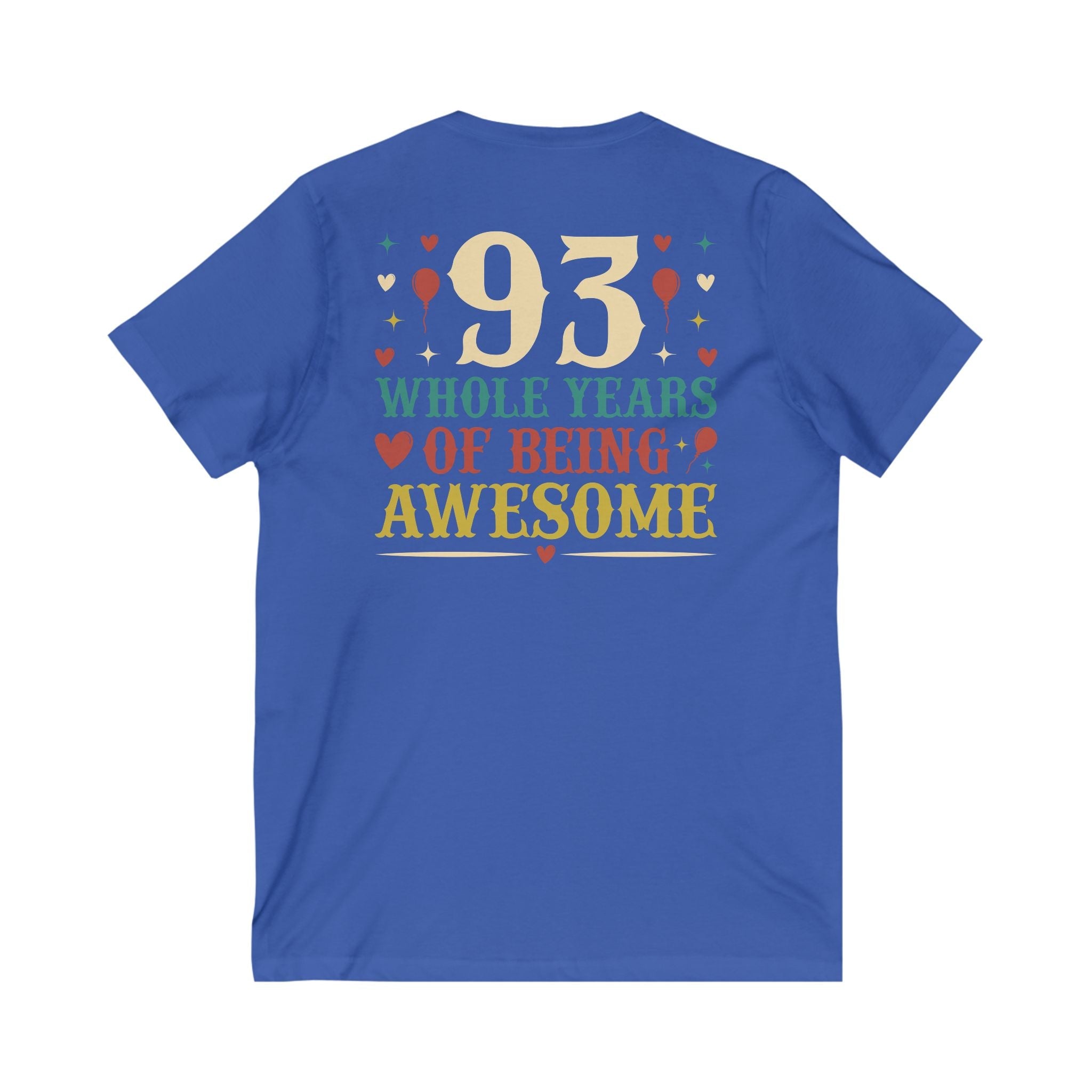93rd Birthday Celebration Unisex V-Neck Tee, Birthday Gift, Milestone Birthday, Party Apparel, Fun Celebration Shirt