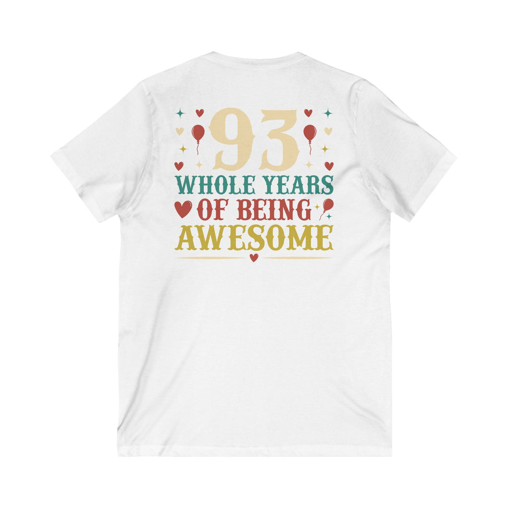 93rd Birthday Celebration Unisex V-Neck Tee, Birthday Gift, Milestone Birthday, Party Apparel, Fun Celebration Shirt