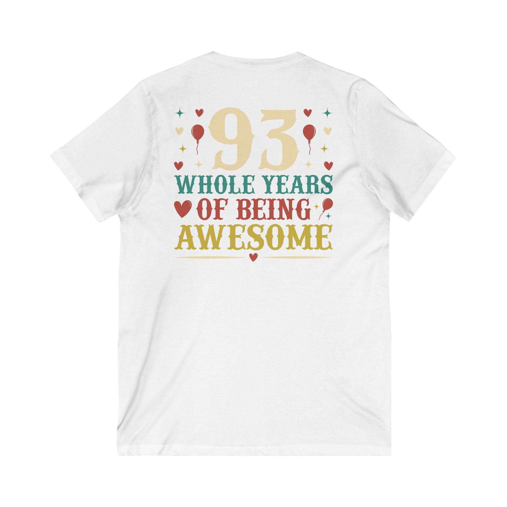 93rd Birthday Celebration Unisex V-Neck Tee, Birthday Gift, Milestone Birthday, Party Apparel, Fun Celebration Shirt