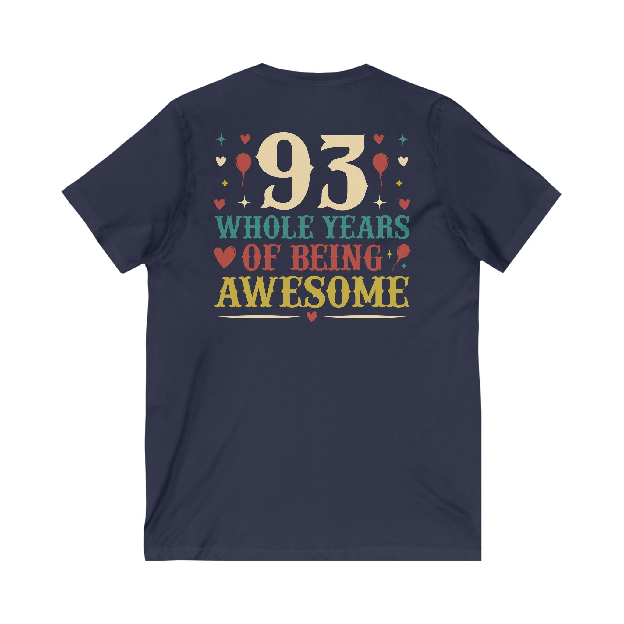 93rd Birthday Celebration Unisex V-Neck Tee, Birthday Gift, Milestone Birthday, Party Apparel, Fun Celebration Shirt