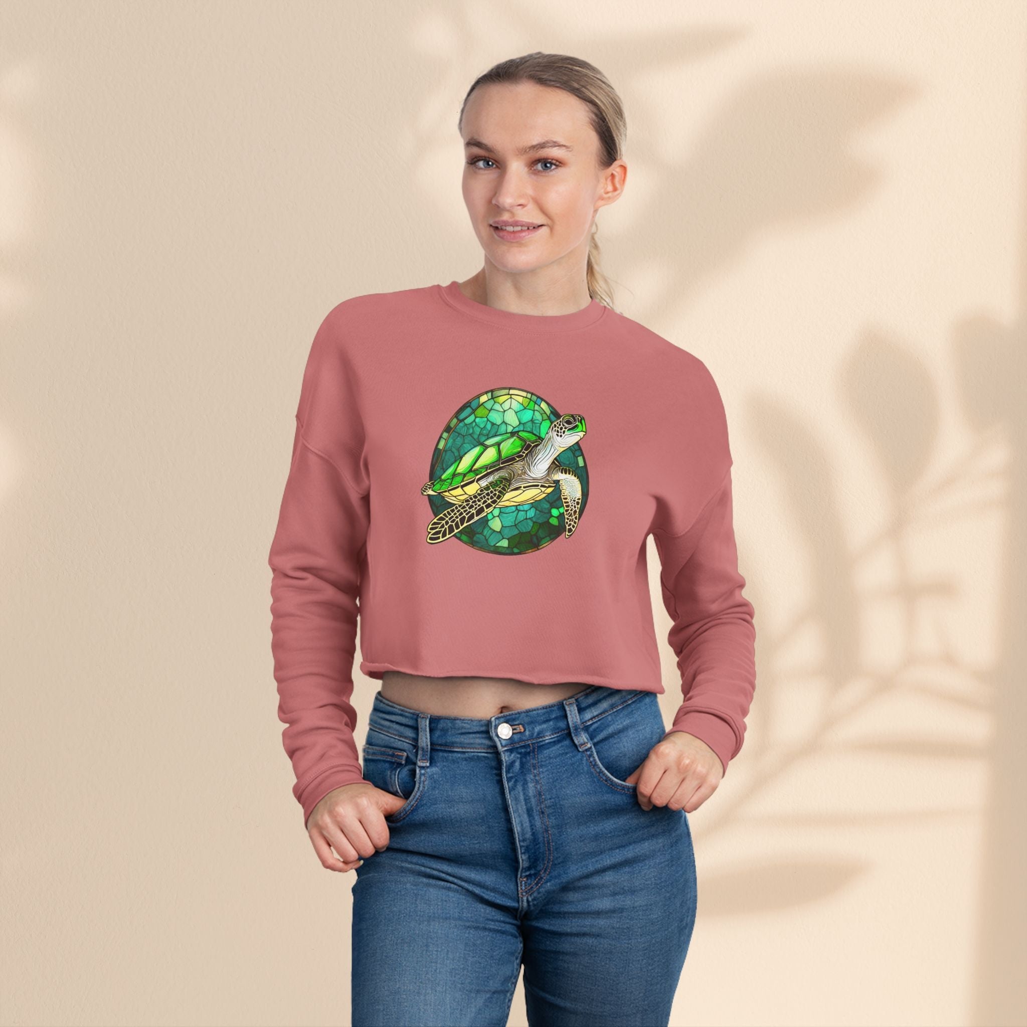 Eco-Friendly Women's Cropped Sweatshirt with Sea Turtle Design | Perfect for Nature Lovers