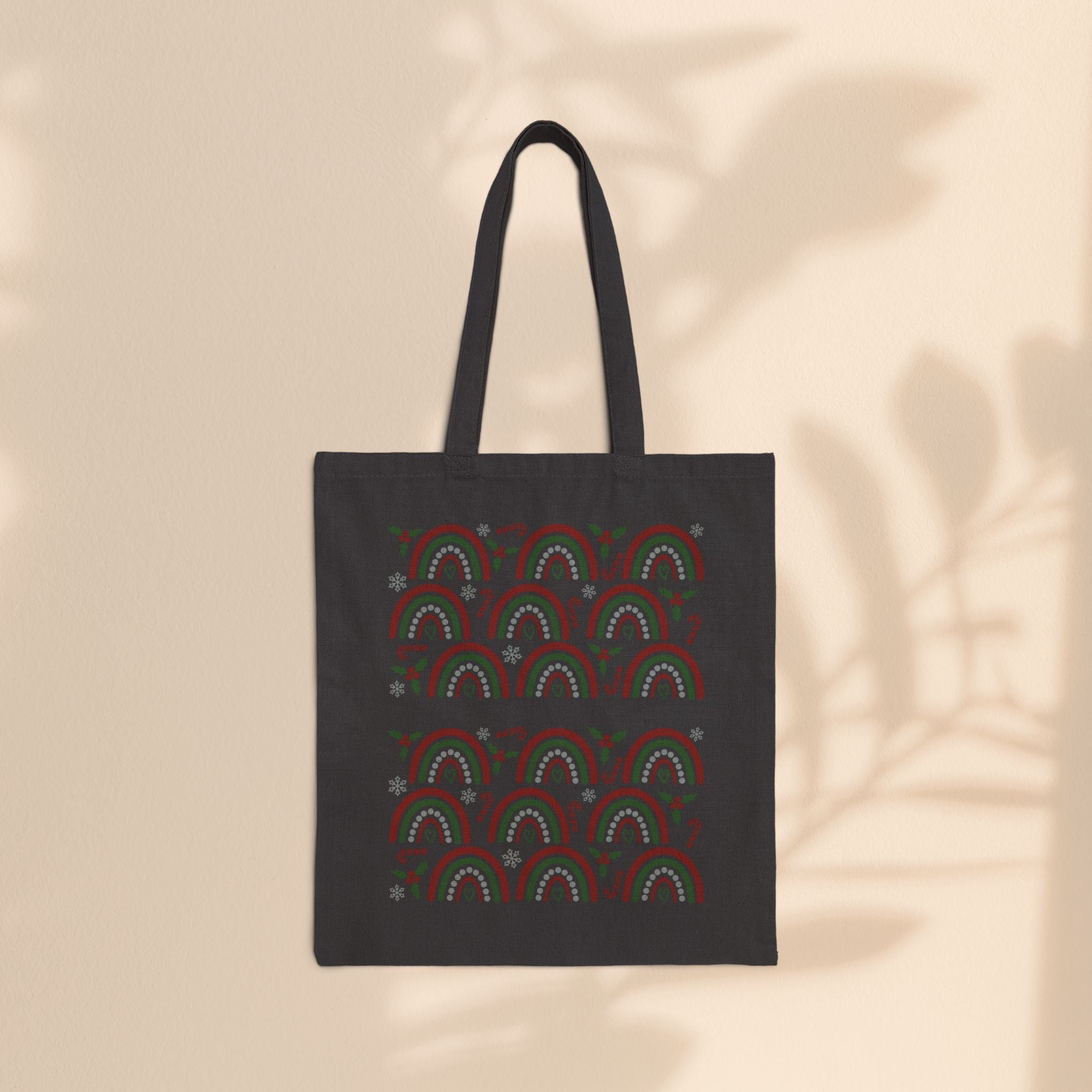Cotton Canvas Tote Bag - Christmas Rainbows