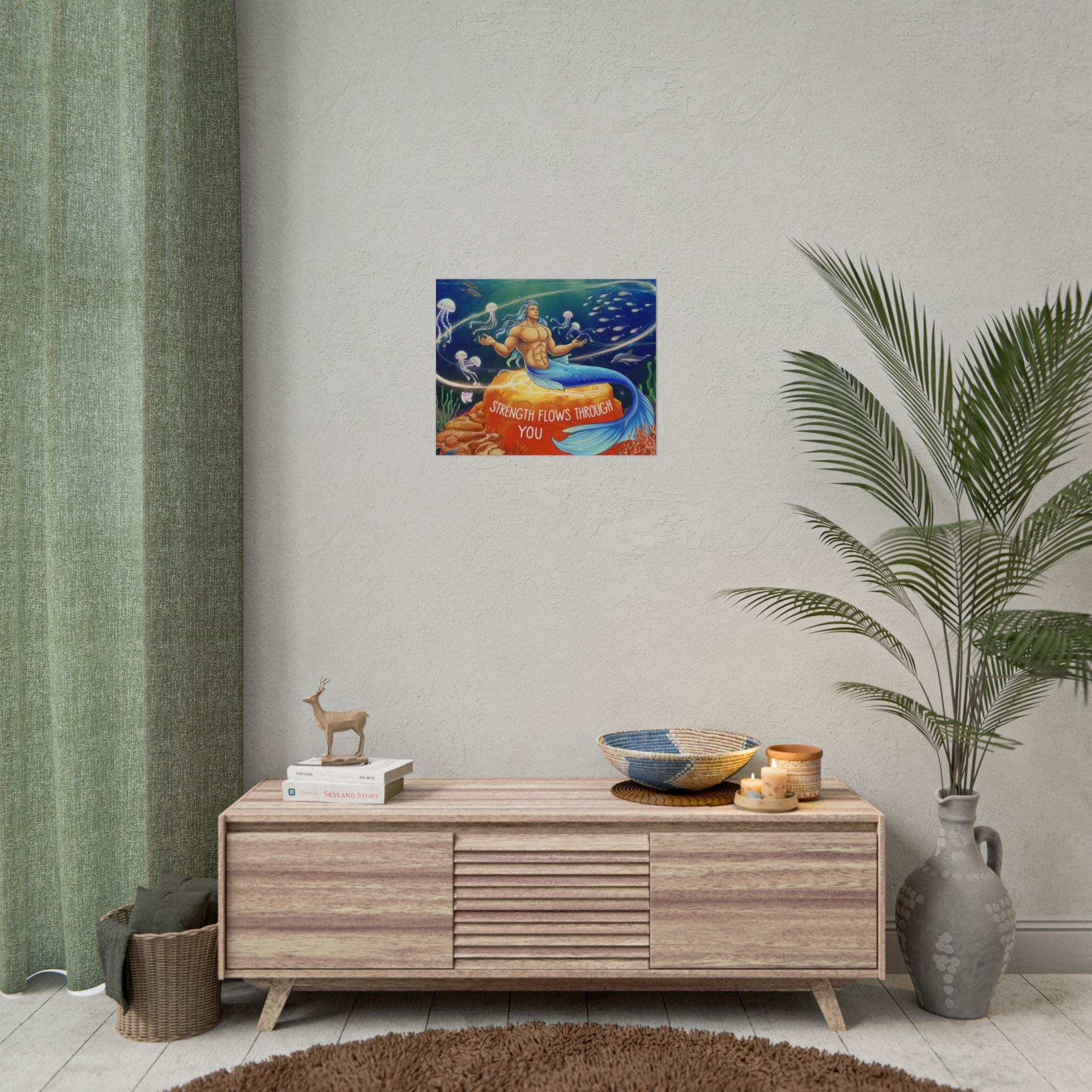 Inspirational Merman Rolled Poster - 'Strength Flows Through You' Artwork for Ocean Lovers