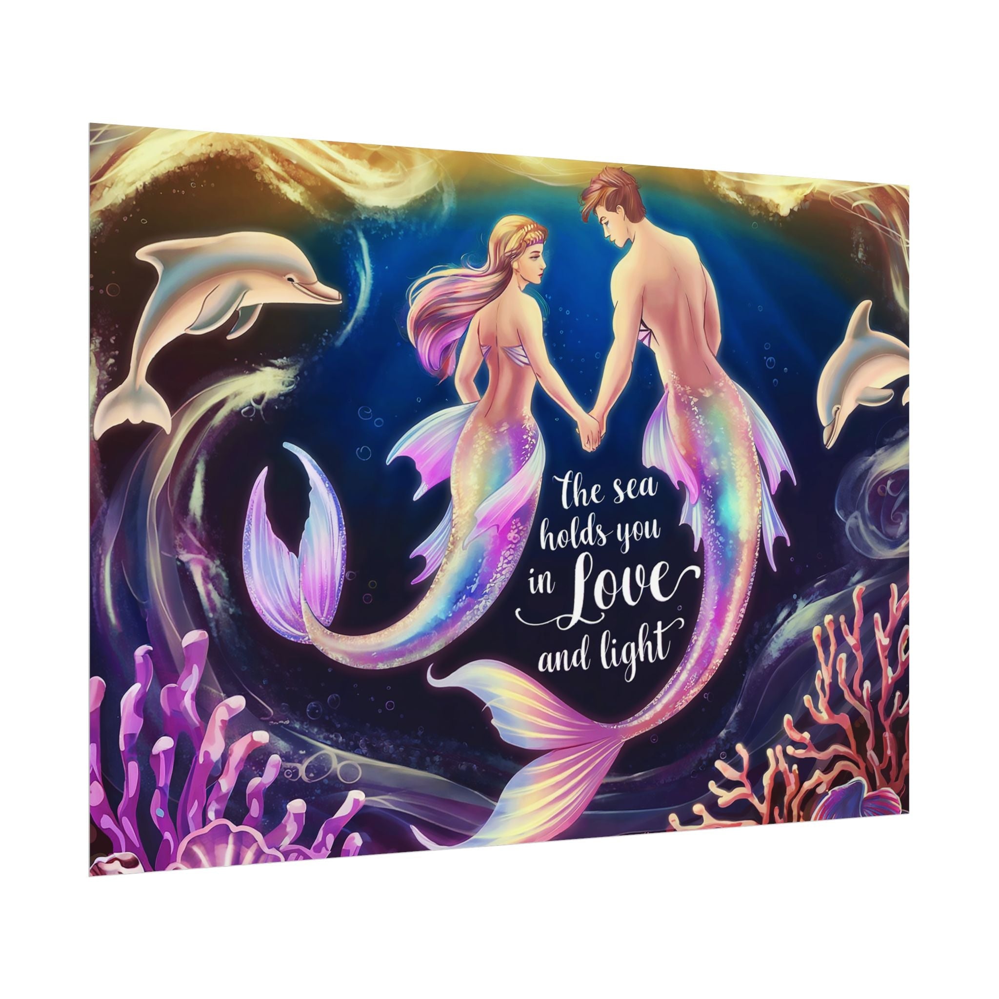 Mermaid Lovers Rolled Poster - Sea Holds You in Love and Light