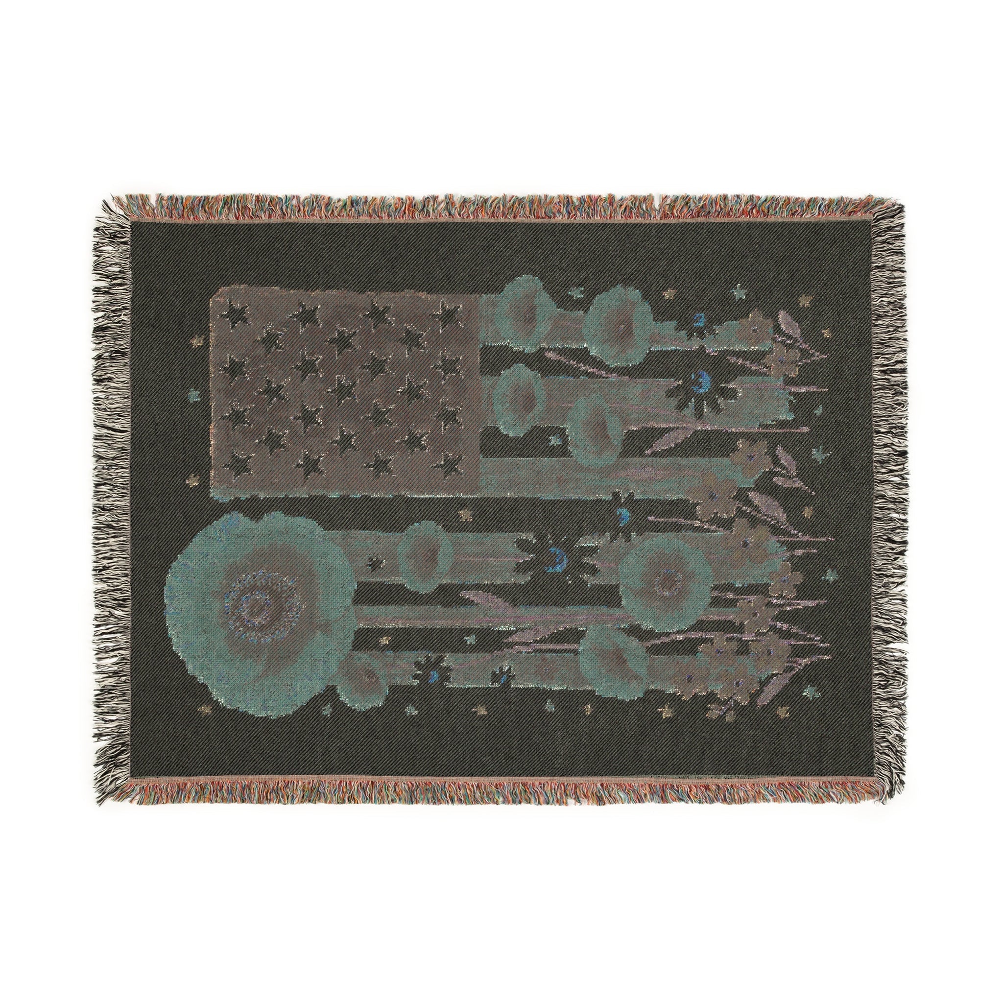 Patriotic Flowers Woven Blanket – Cozy Americana Throw, USA Flag Décor