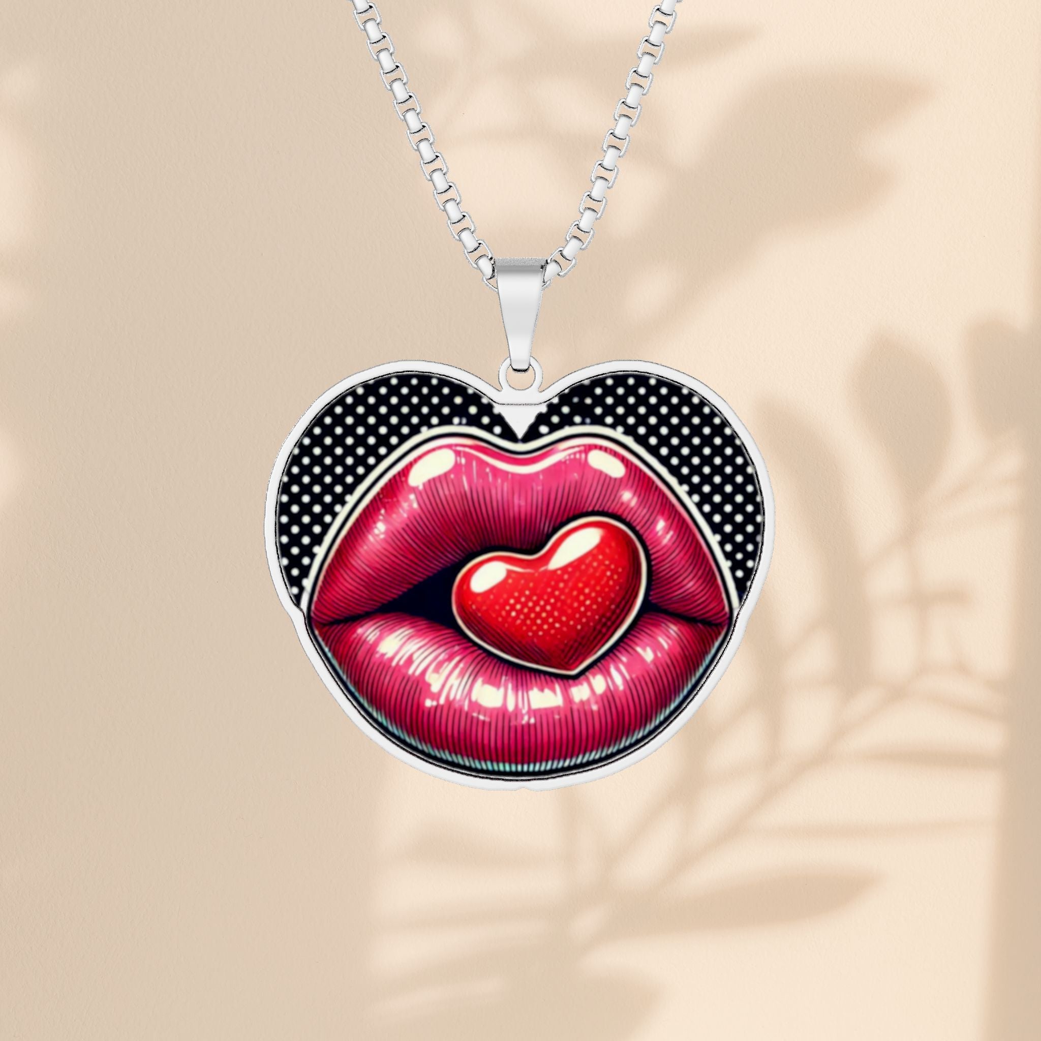 Heart Lips Photo Pendant Necklace