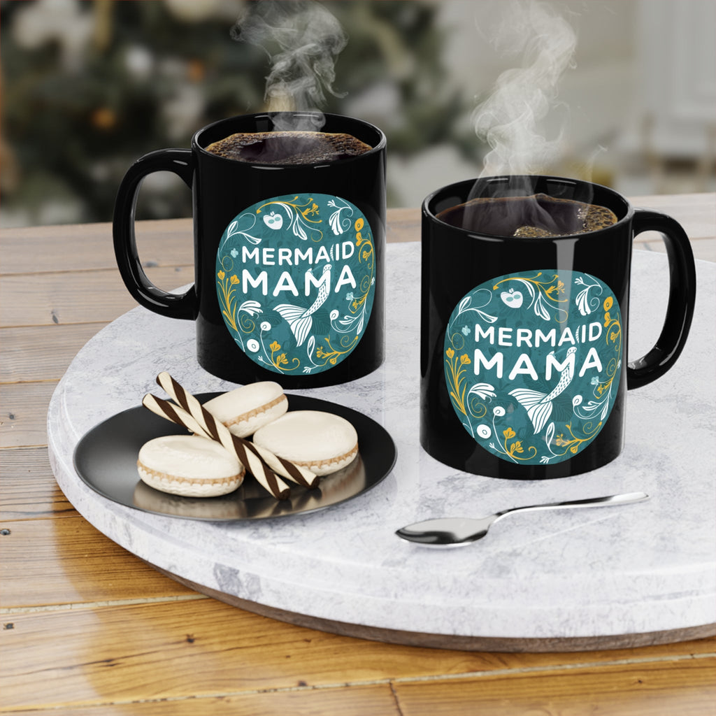 Mermaid Mama Black Coffee Mug – 11oz Ocean Gift