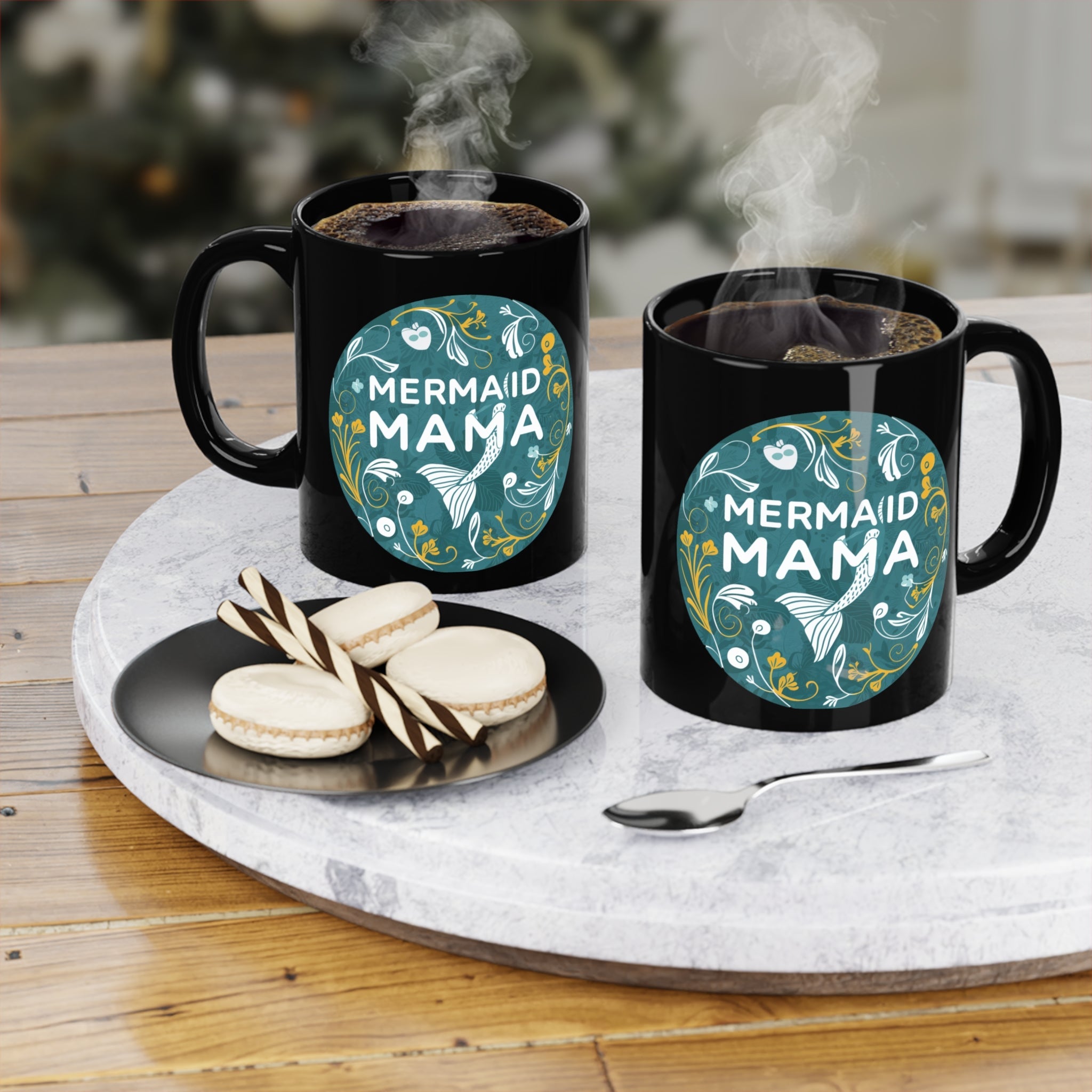 Mermaid Mama Black Coffee Mug – 11oz Ocean Gift
