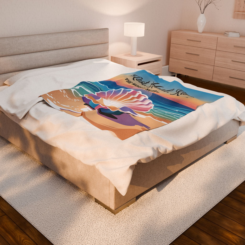 Inspiring Velveteen Plush Blanket - 'Rest. Heal. Rise.' Ocean Vibes