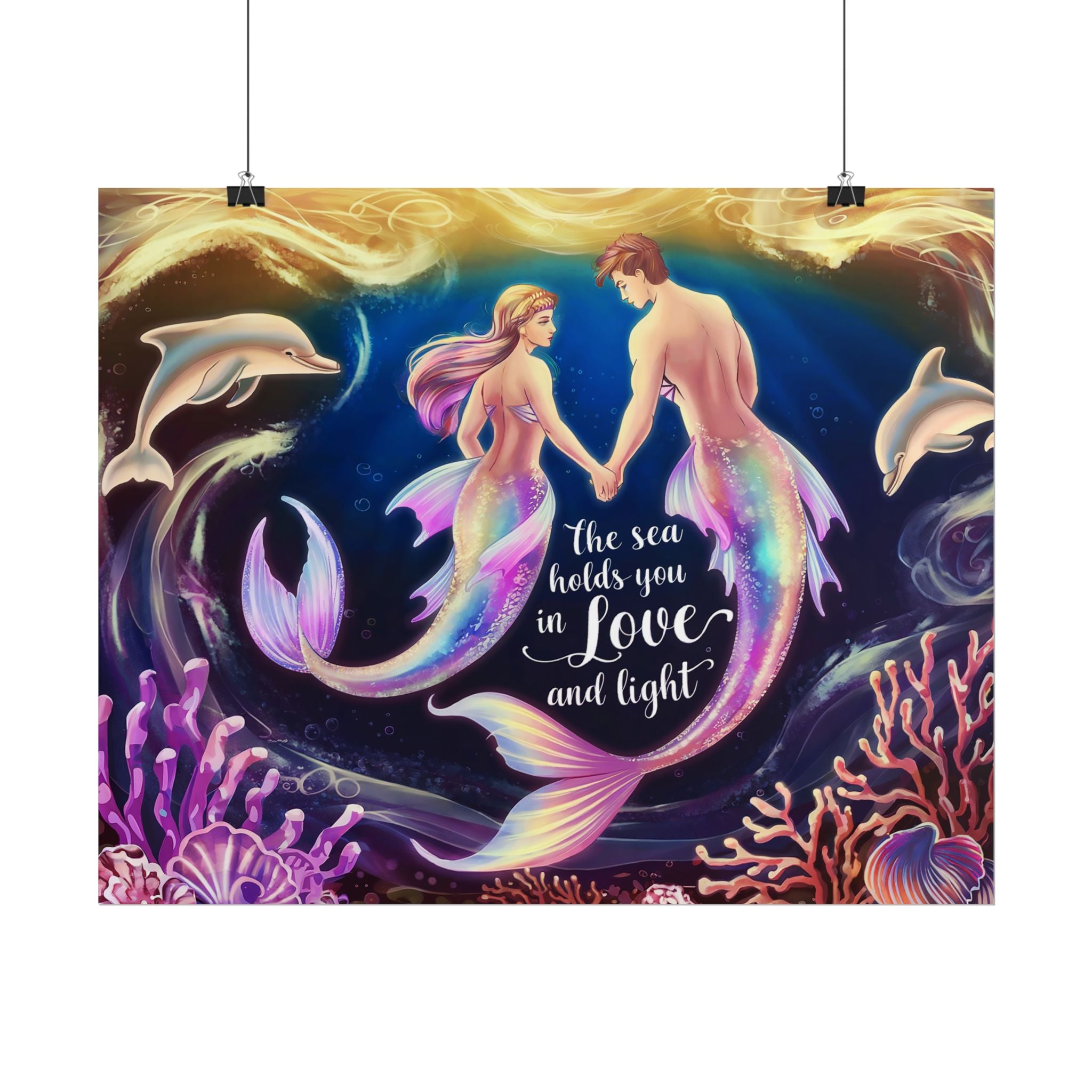 Mermaid Lovers Rolled Poster - Sea Holds You in Love and Light