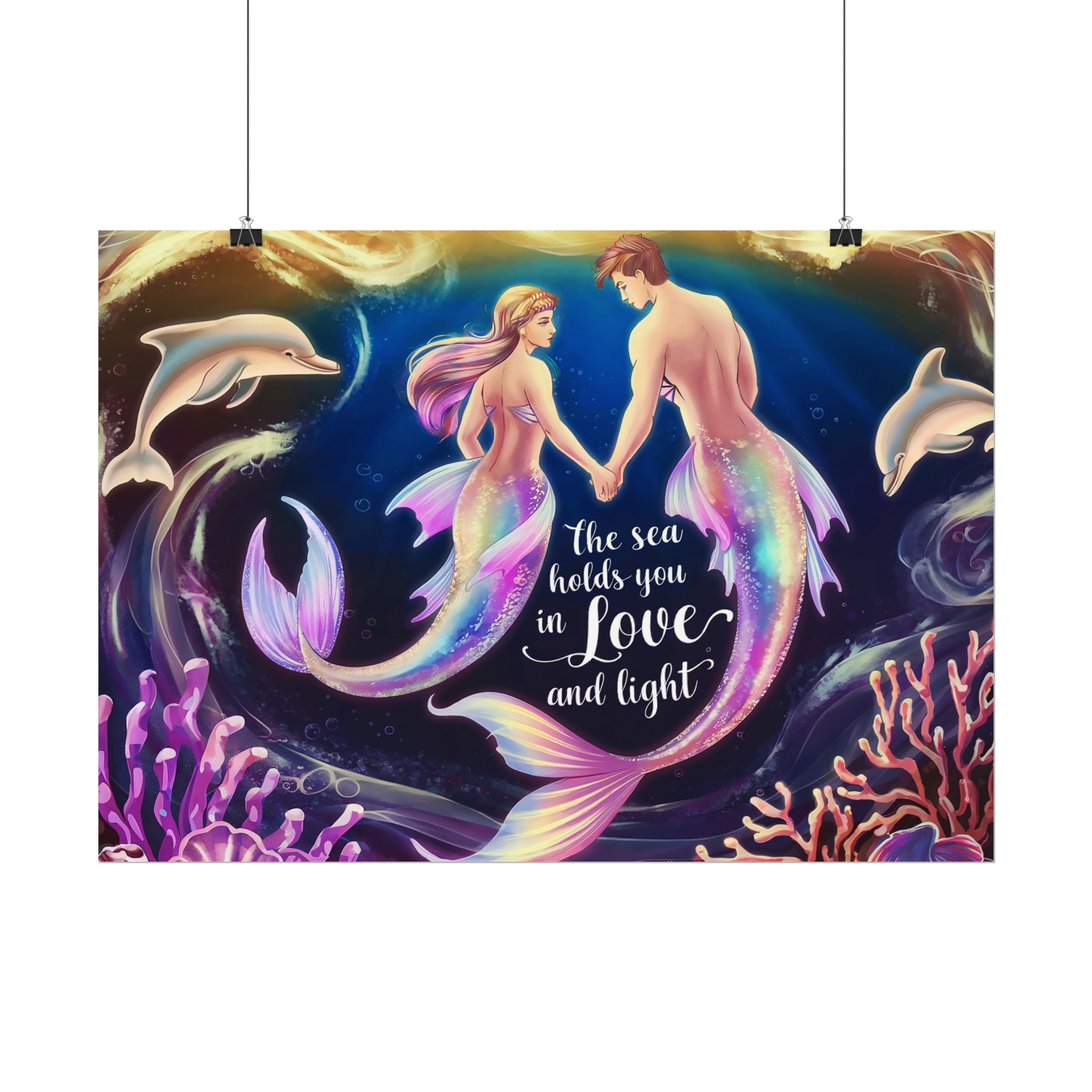 Mermaid Lovers Rolled Poster - Sea Holds You in Love and Light